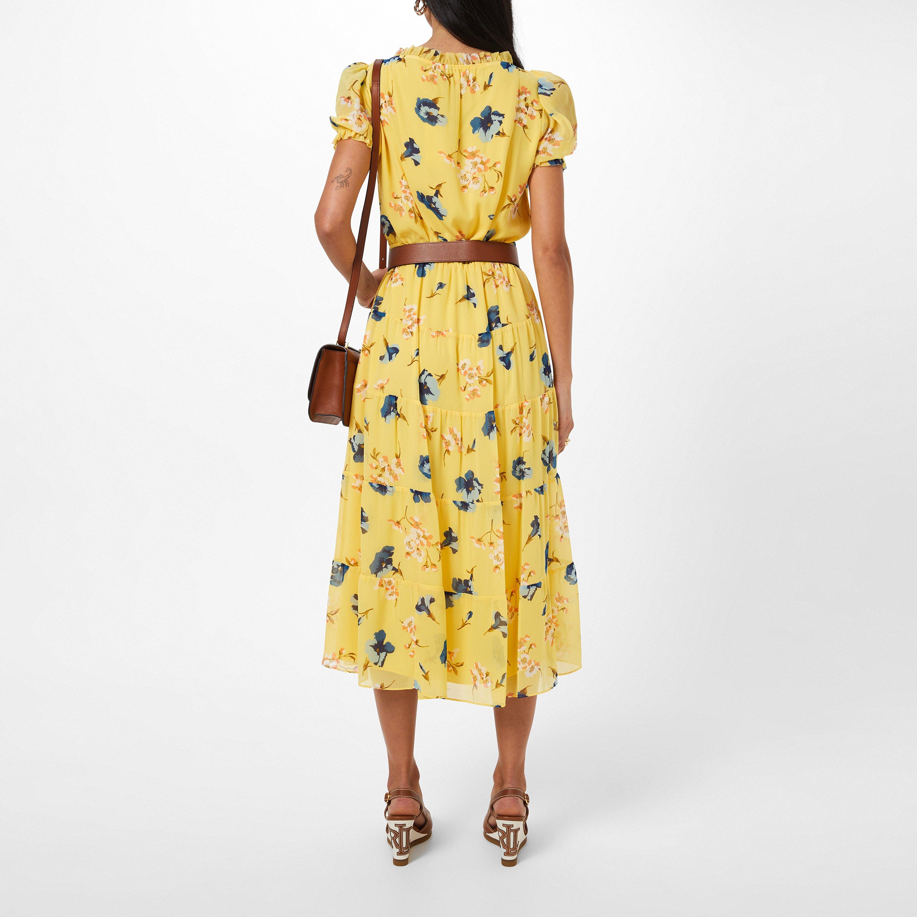 Yellow Multi - Lauren by Ralph Lauren - Floral Georgette Puff-Sleeve Midi Dress - 4