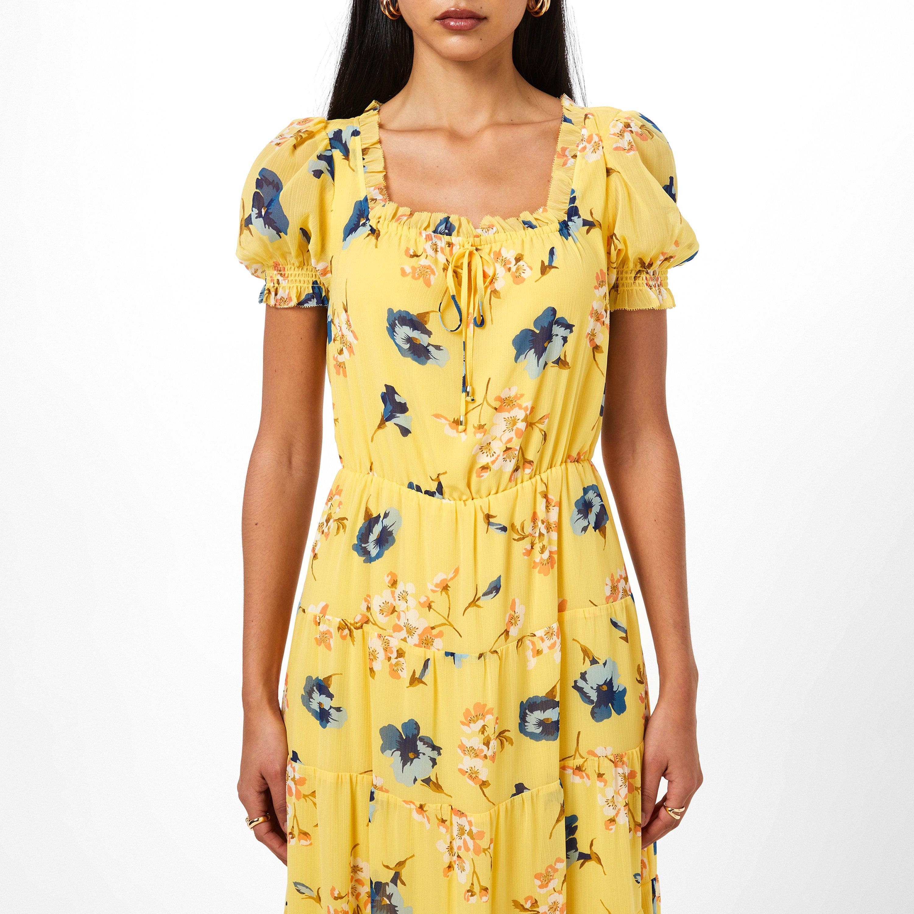 Yellow Multi - Lauren by Ralph Lauren - Floral Georgette Puff-Sleeve Midi Dress - 5
