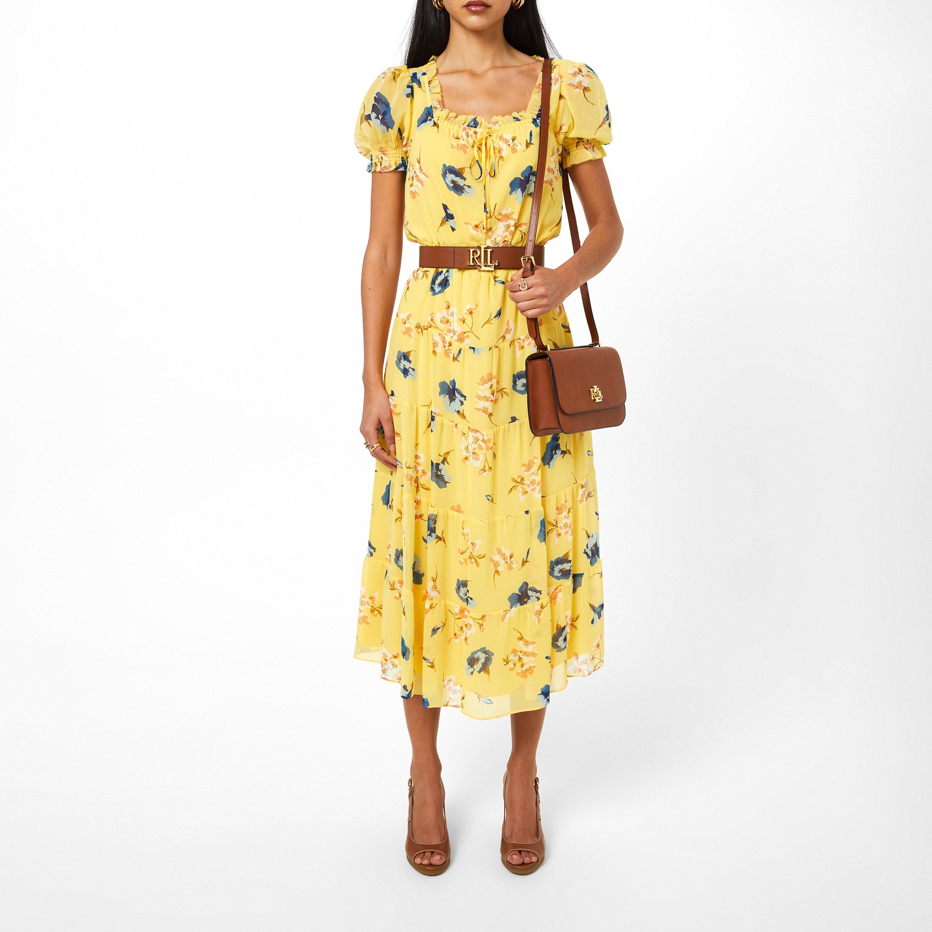 Yellow Multi - Lauren by Ralph Lauren - Floral Georgette Puff-Sleeve Midi Dress - 6