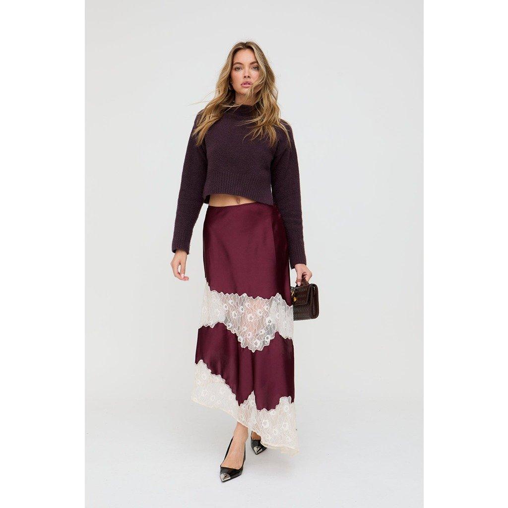 Red - Lily and Lionel - Lily and Lionel Elenor Lace Insert Midi Skirt In Burgundy - 1