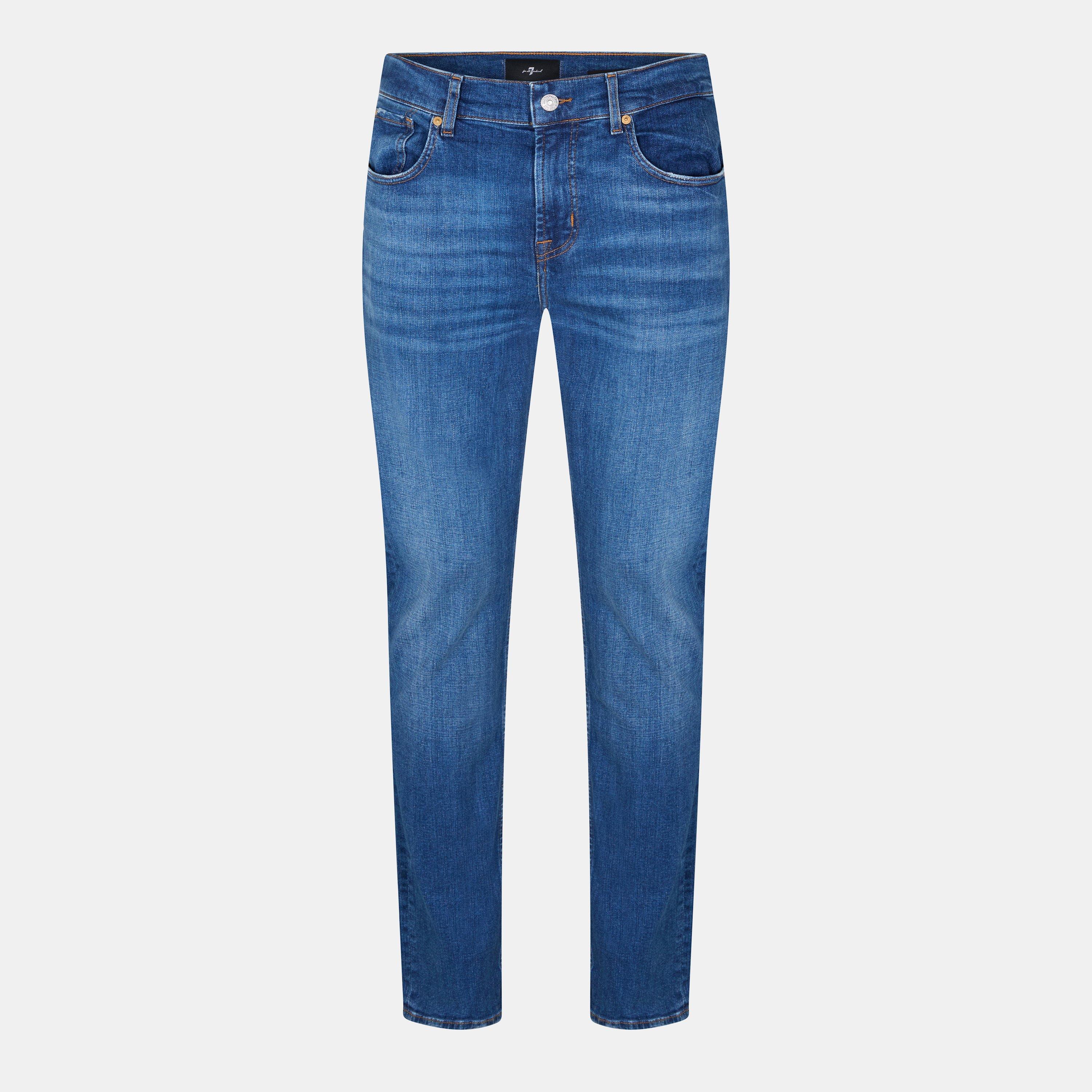 Mid Blue - 7 For All Mankind - Men's Classic Straight Leg Jeans - 1