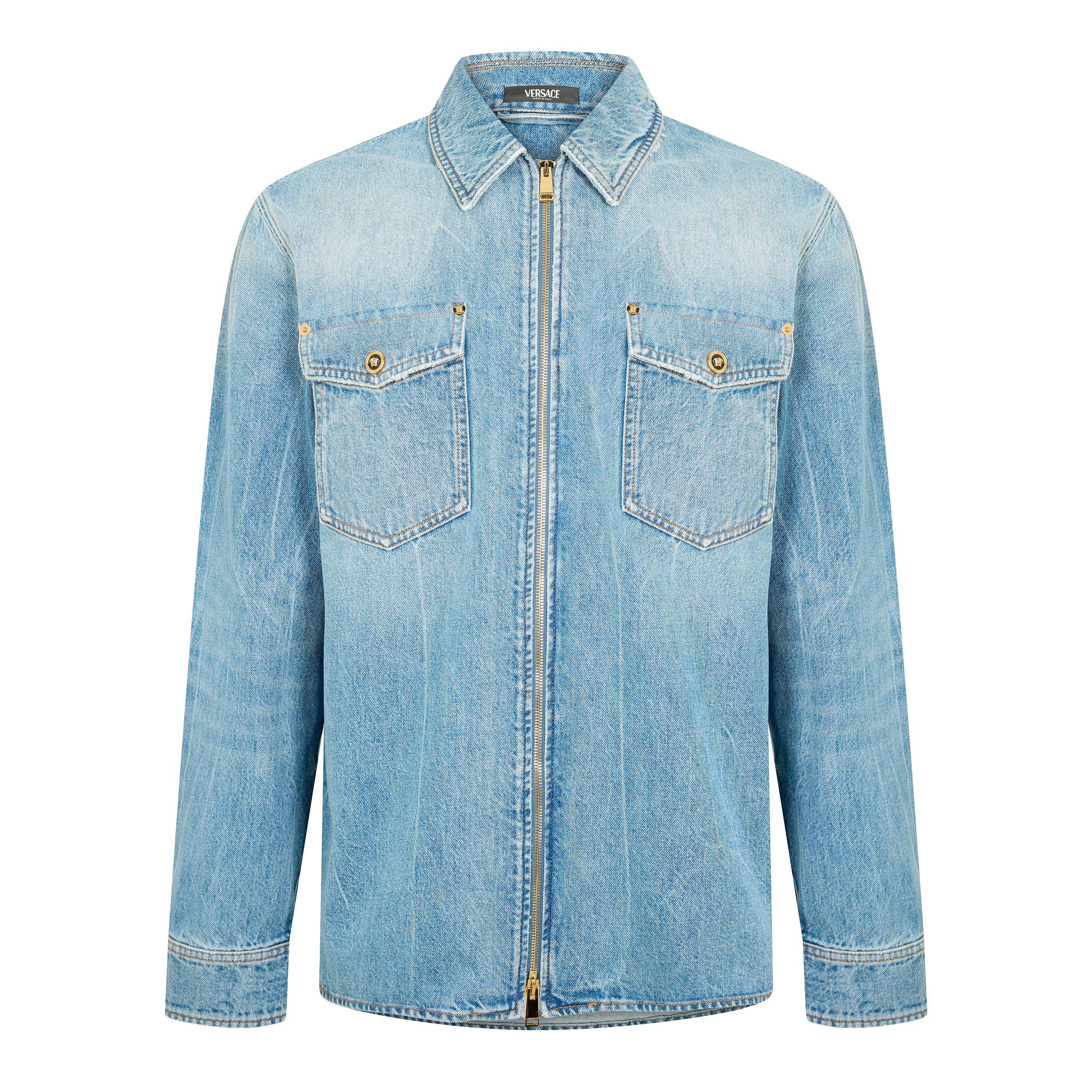 Versace Men's StnWsh Long Sleeve Denim Shirt - Light Blue - XL