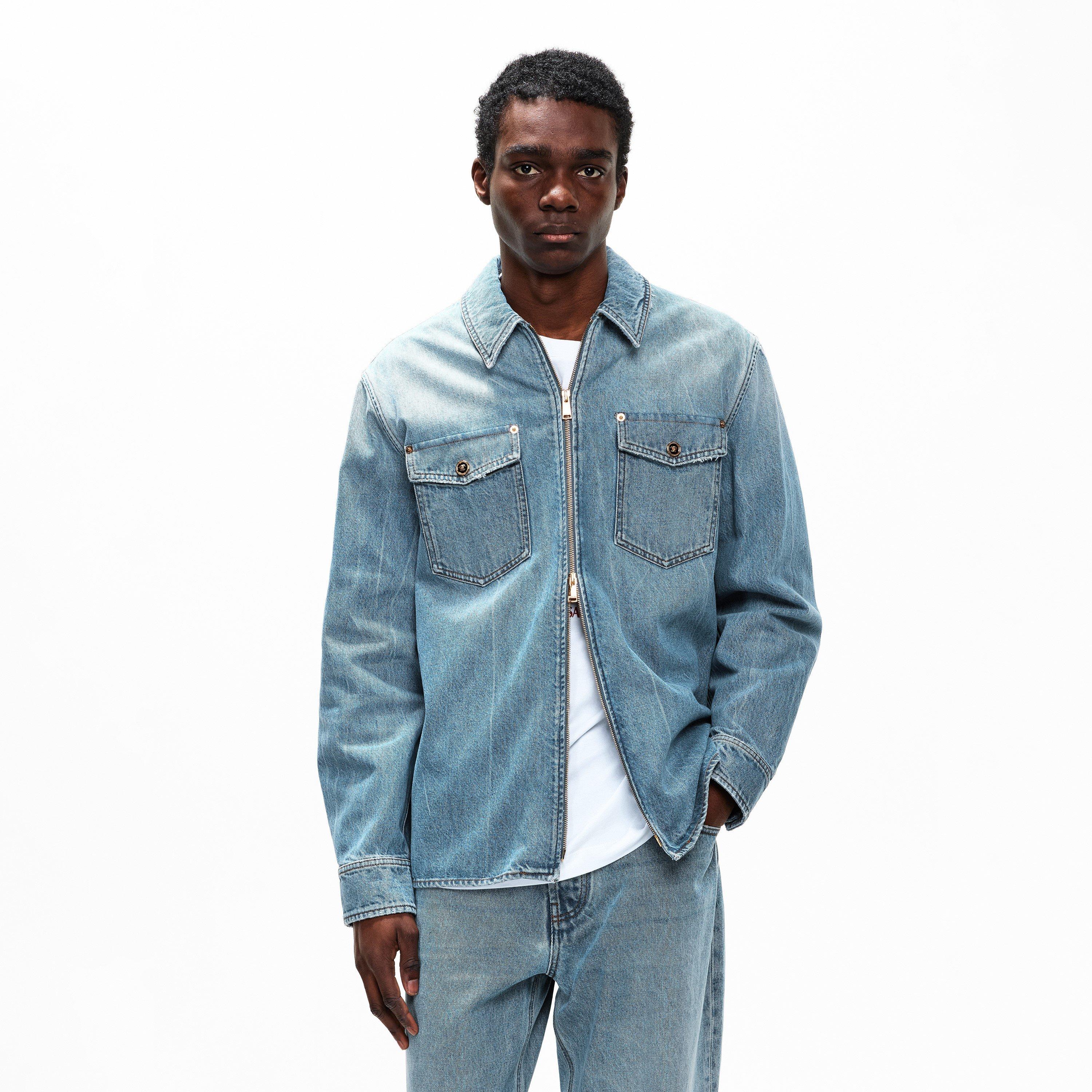 Light Blue - Versace - Men's StnWsh Long Sleeve Denim Shirt - 3