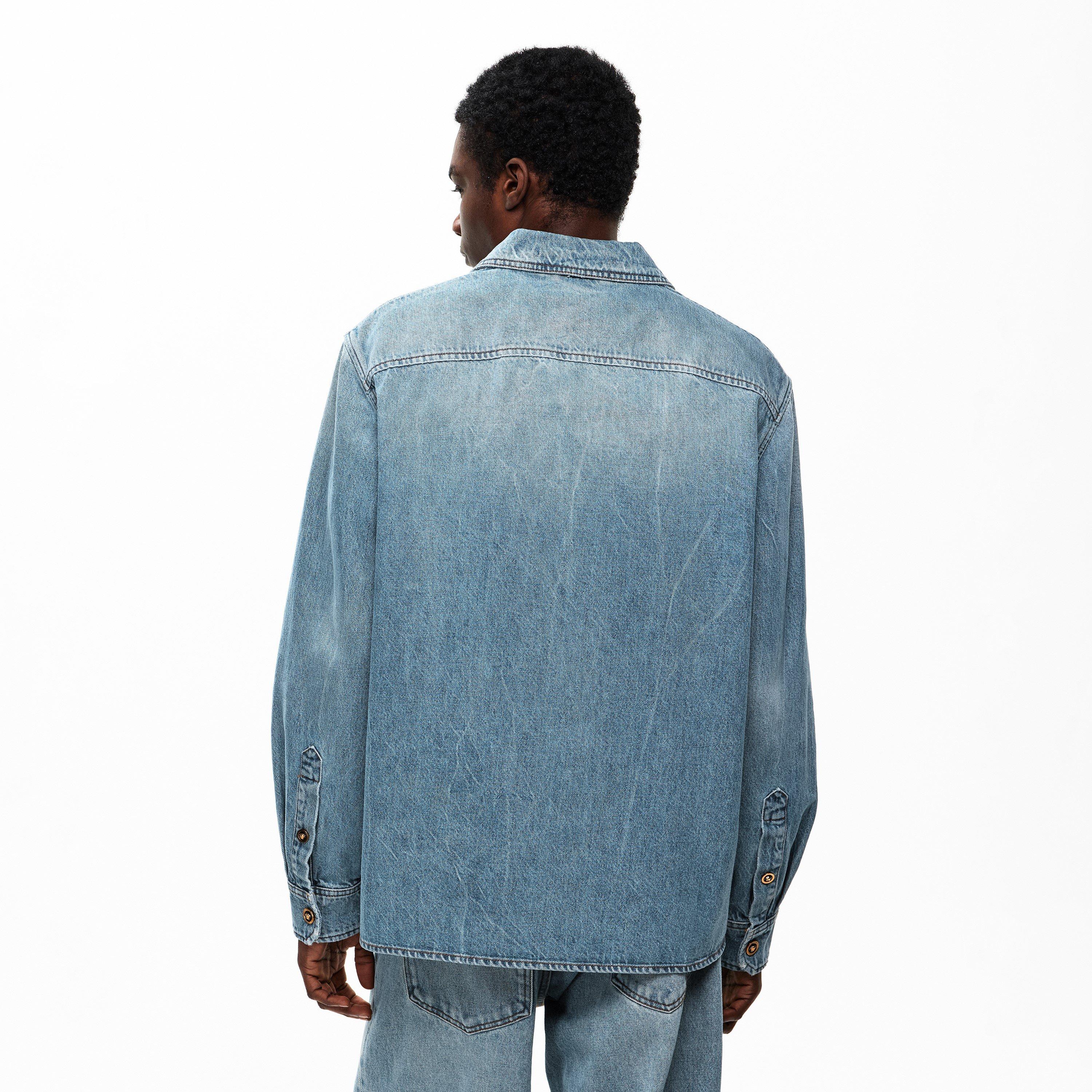 Light Blue - Versace - Men's StnWsh Long Sleeve Denim Shirt - 4