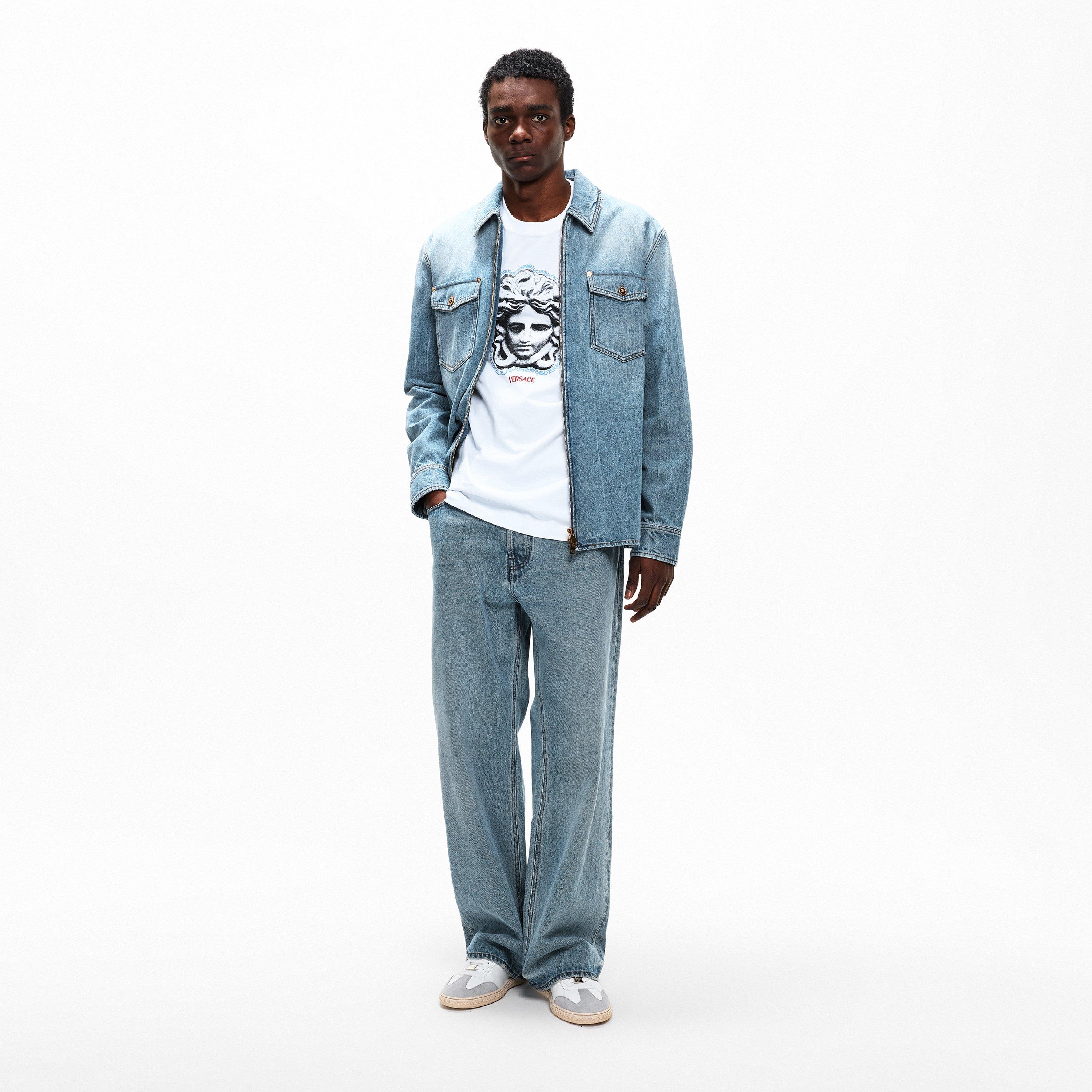 Light Blue - Versace - Men's StnWsh Long Sleeve Denim Shirt - 5