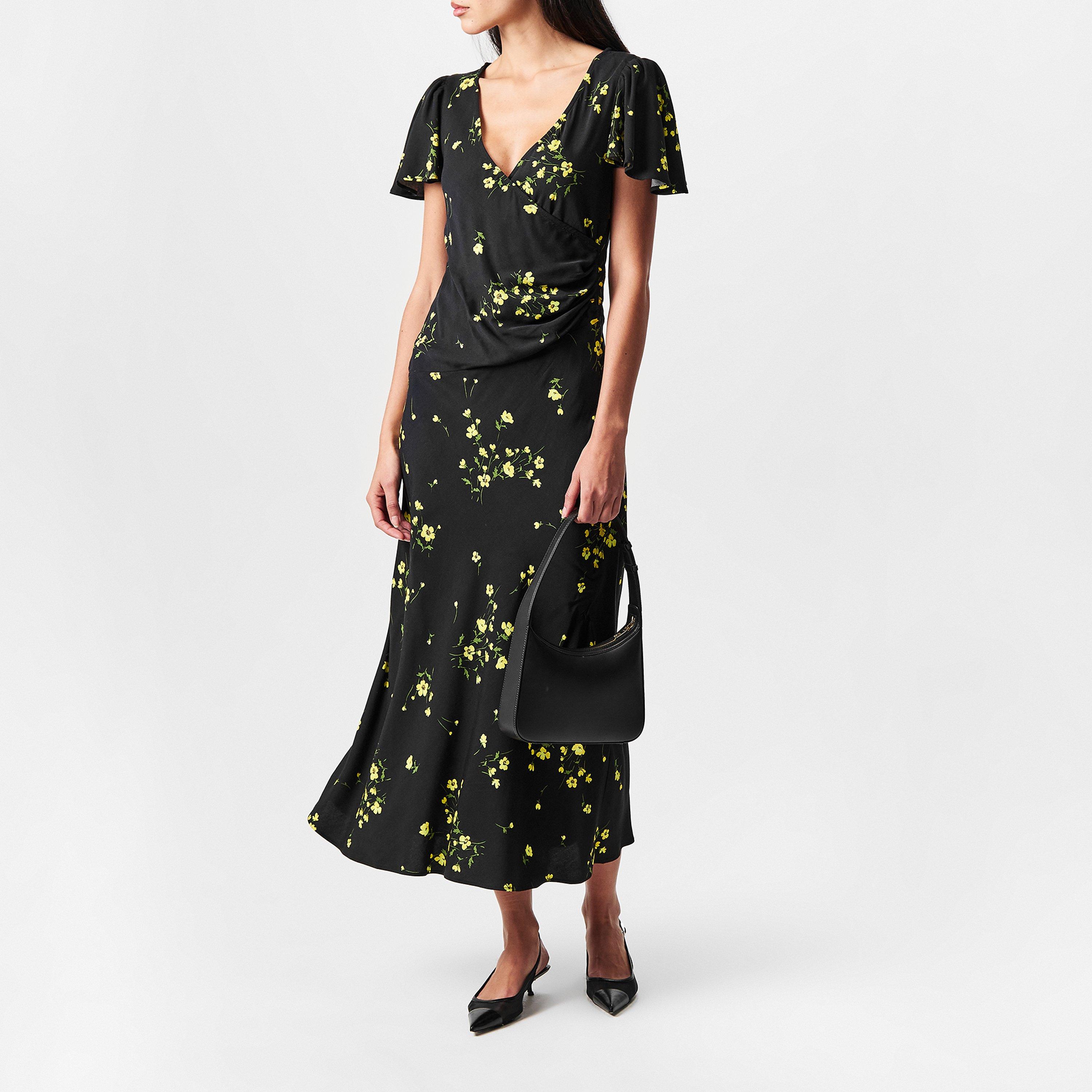 Black - Nobodys Child - Floral Blake Wrap Midi Dress - 6