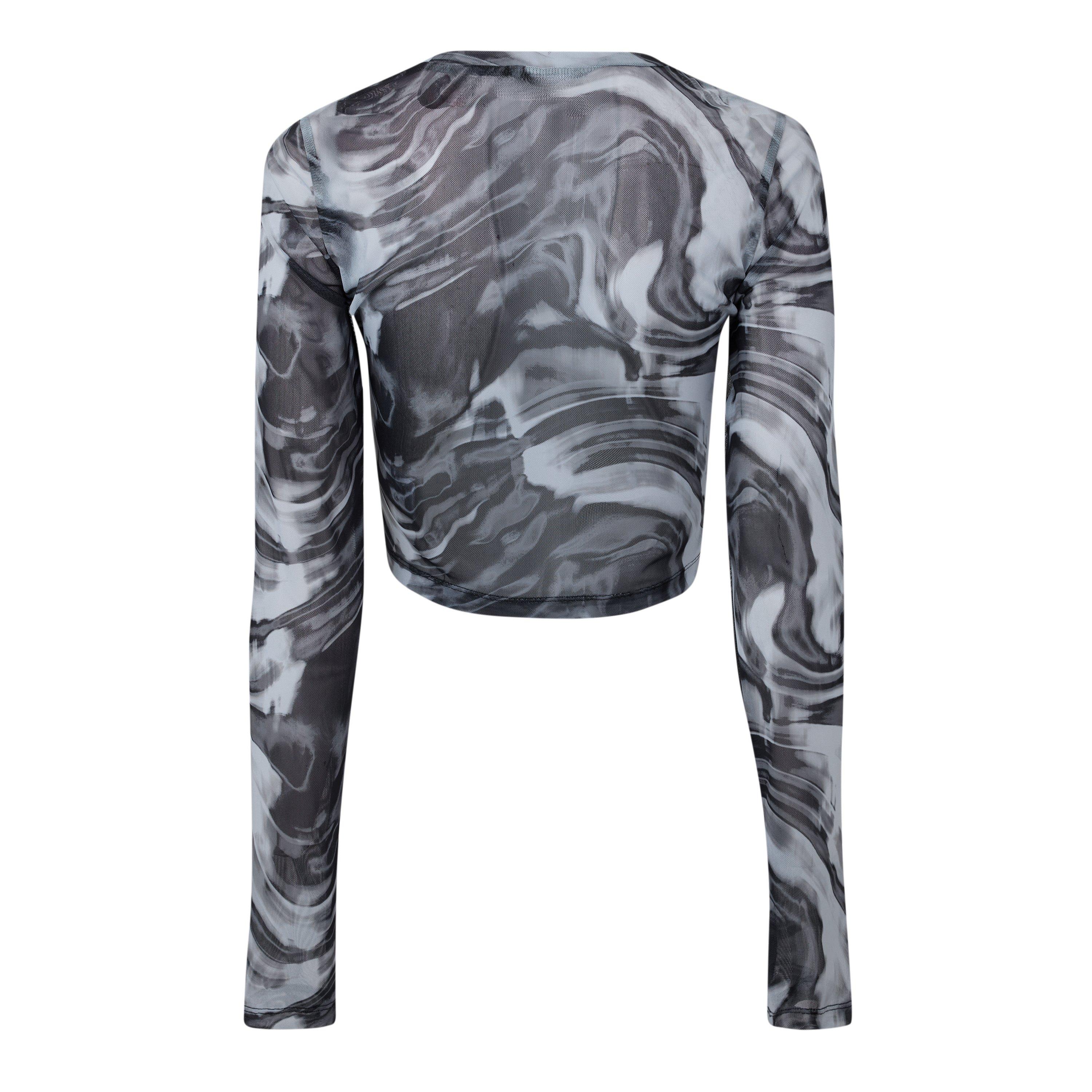 Blck Wht Swirl - L AB Off White - Women's V-Neck Slim-Fit Cropped Top - 2