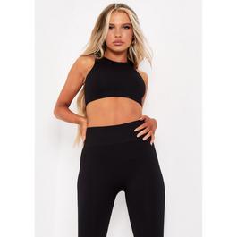 Missy Empire Jacqueline Black Seamless Ribbed Racer Crop Top