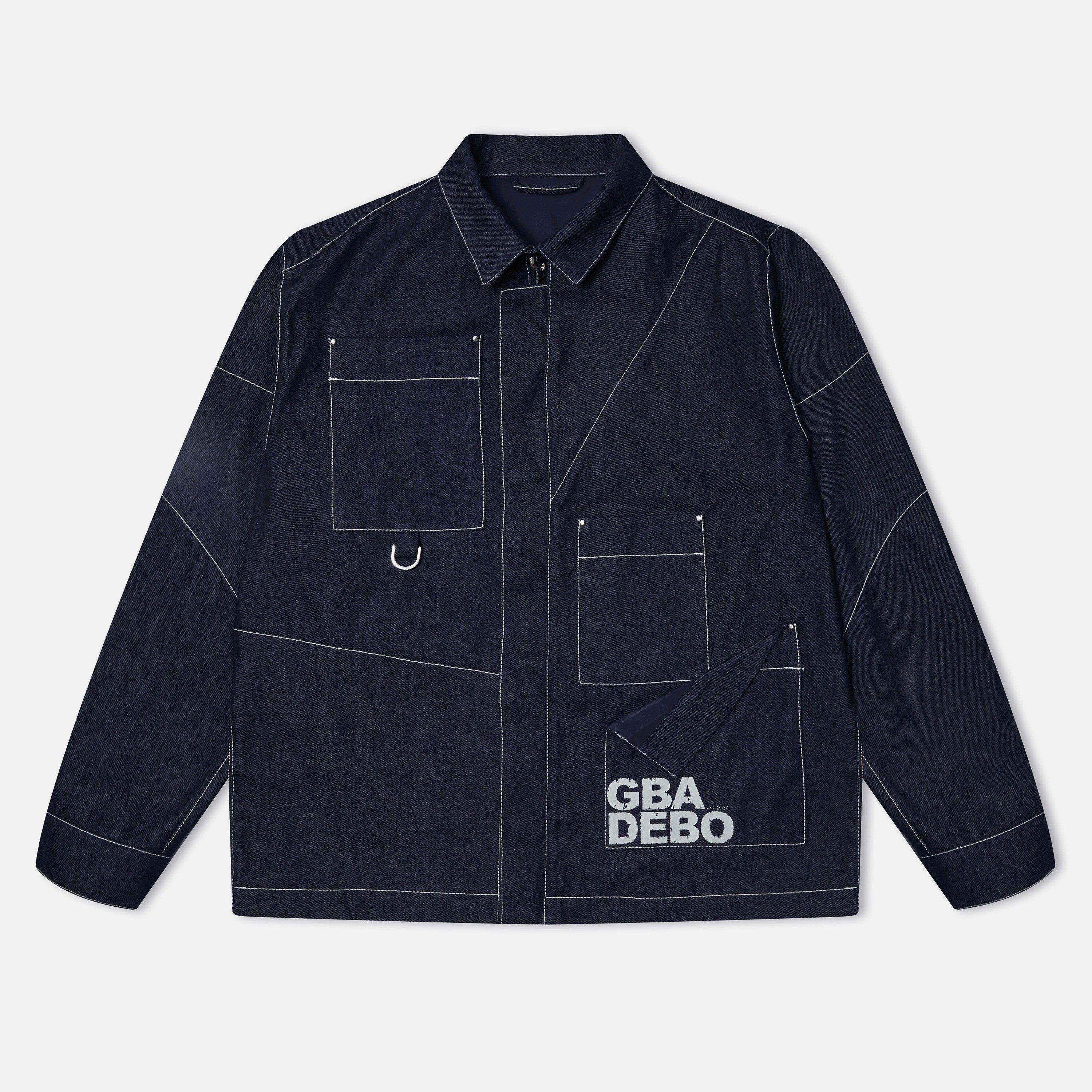 Blue - Gbadebo - Men's Patchwork Workwear Organic Cotton Long Sleeve Oversized Fit Field Jacket - 4