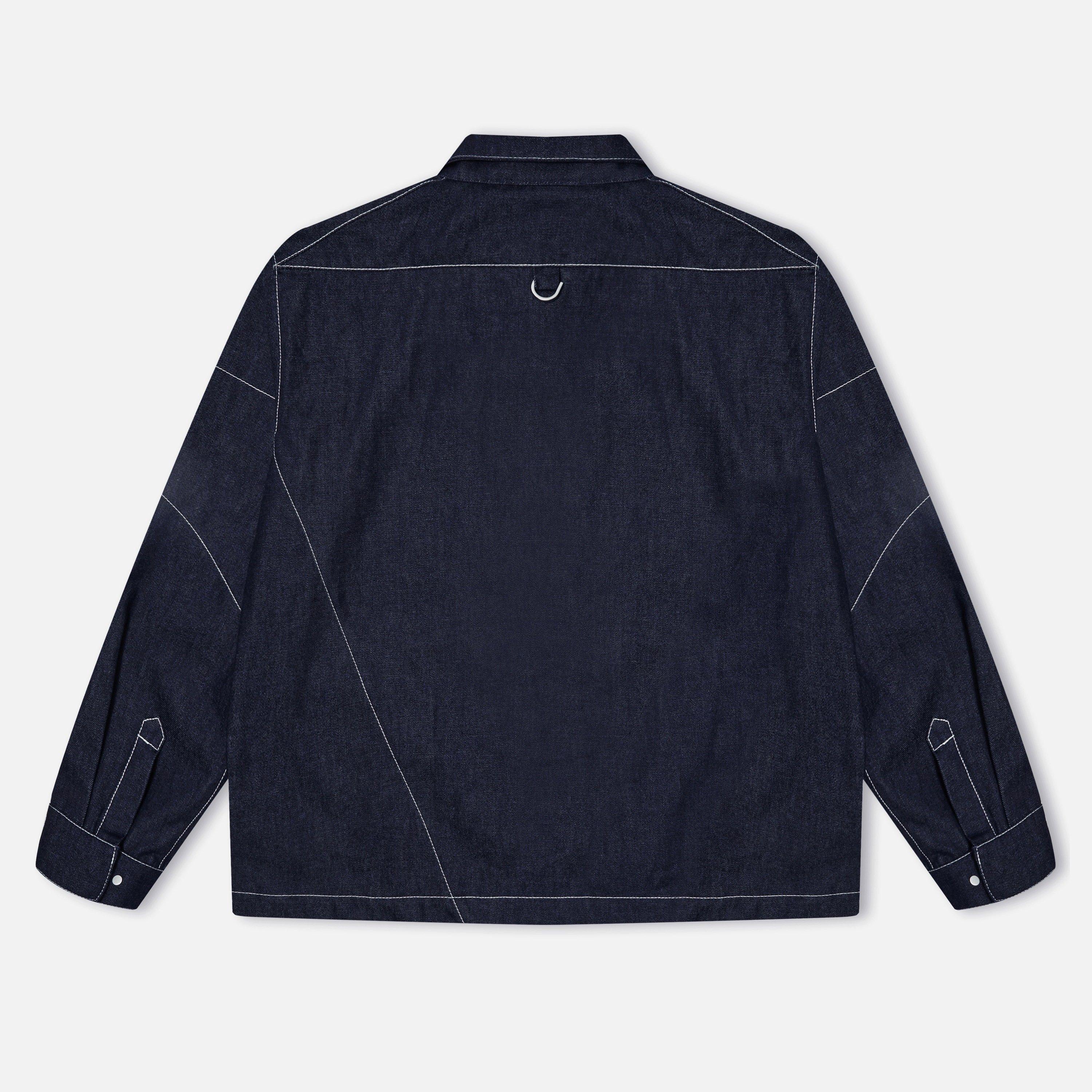 Blue - Gbadebo - Men's Patchwork Workwear Organic Cotton Long Sleeve Oversized Fit Field Jacket - 5