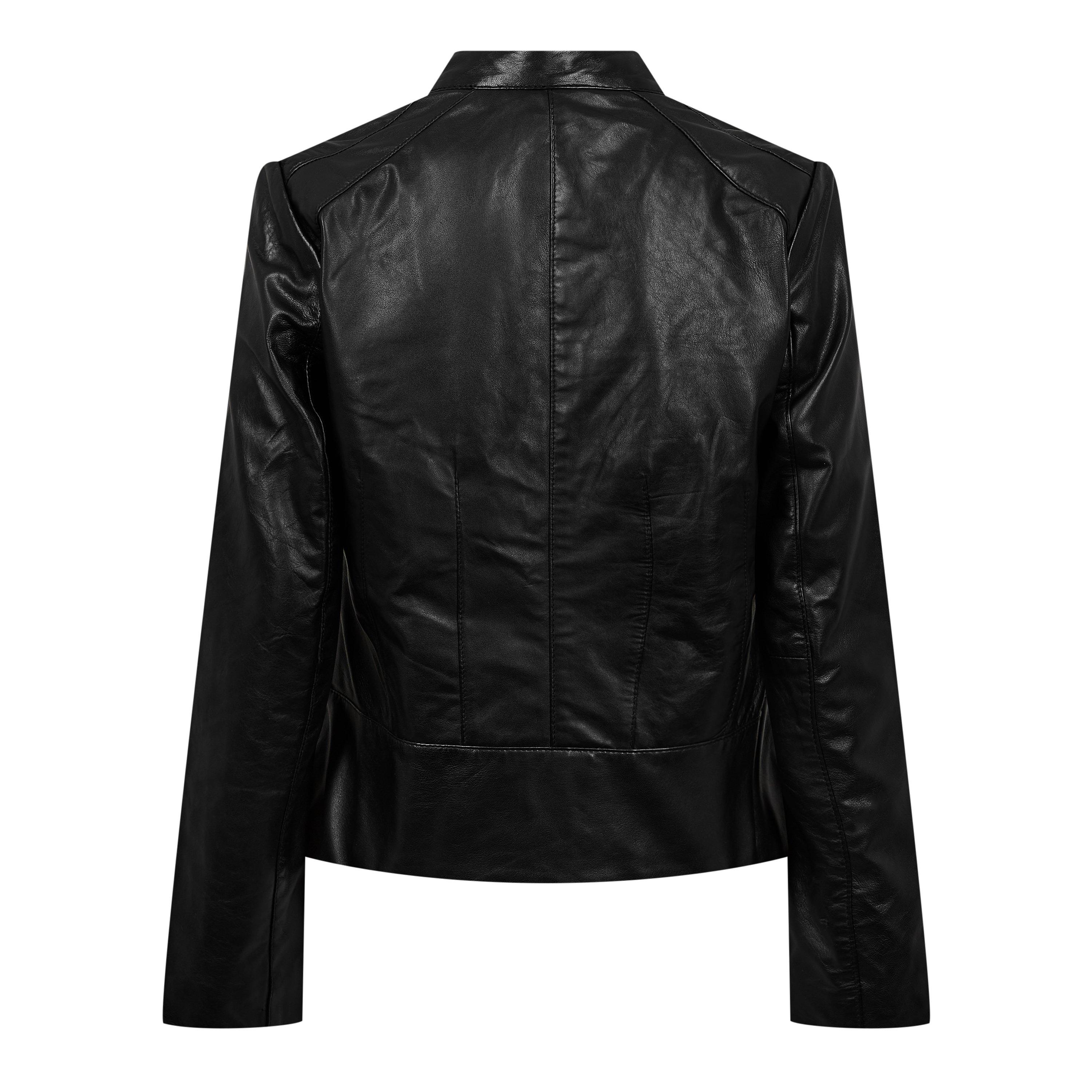 Schwarz - Biba - Women's Neru Collar Leather Long Sleeve Leather Jacket - 6