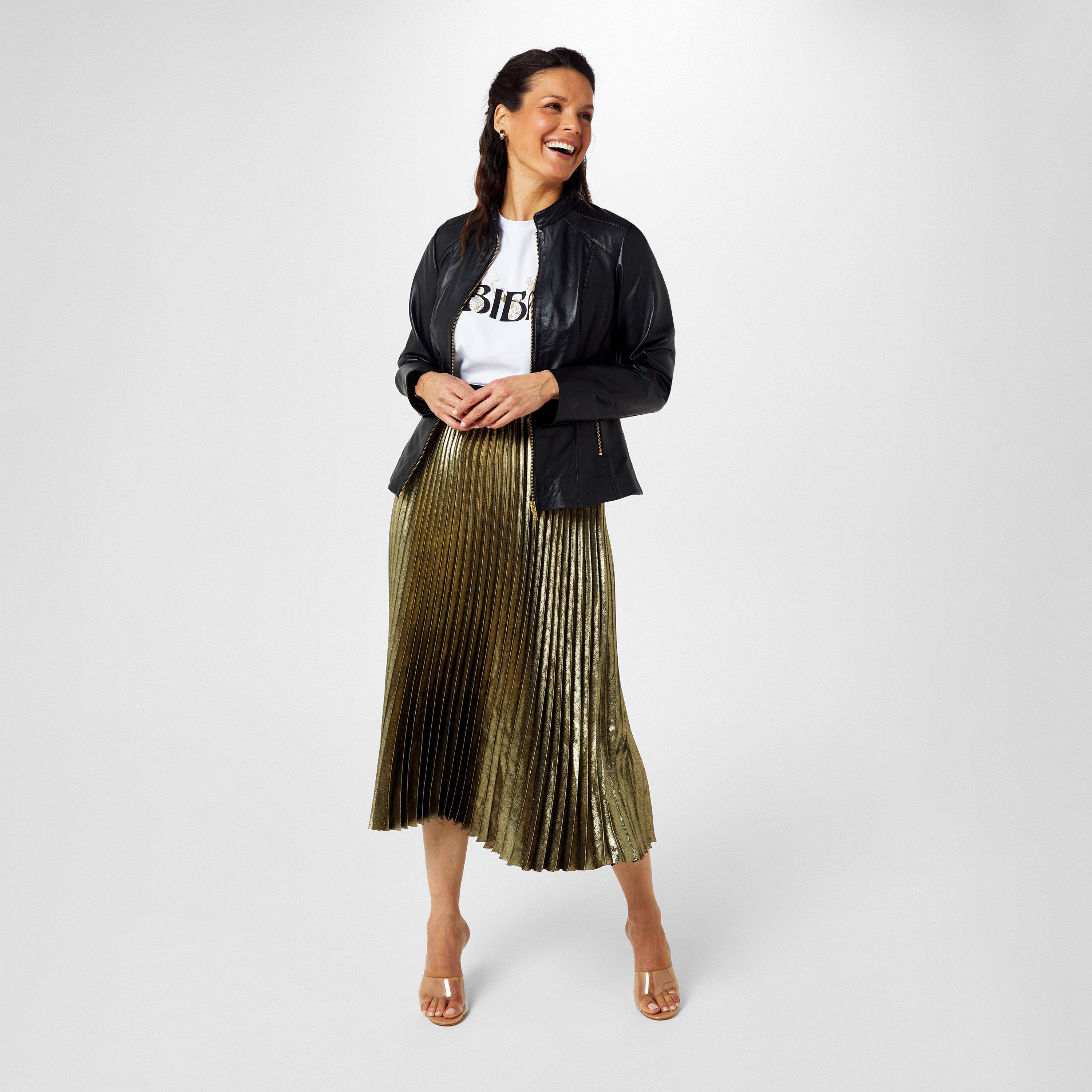 Schwarz - Biba - Women's Neru Collar Leather Long Sleeve Leather Jacket - 4