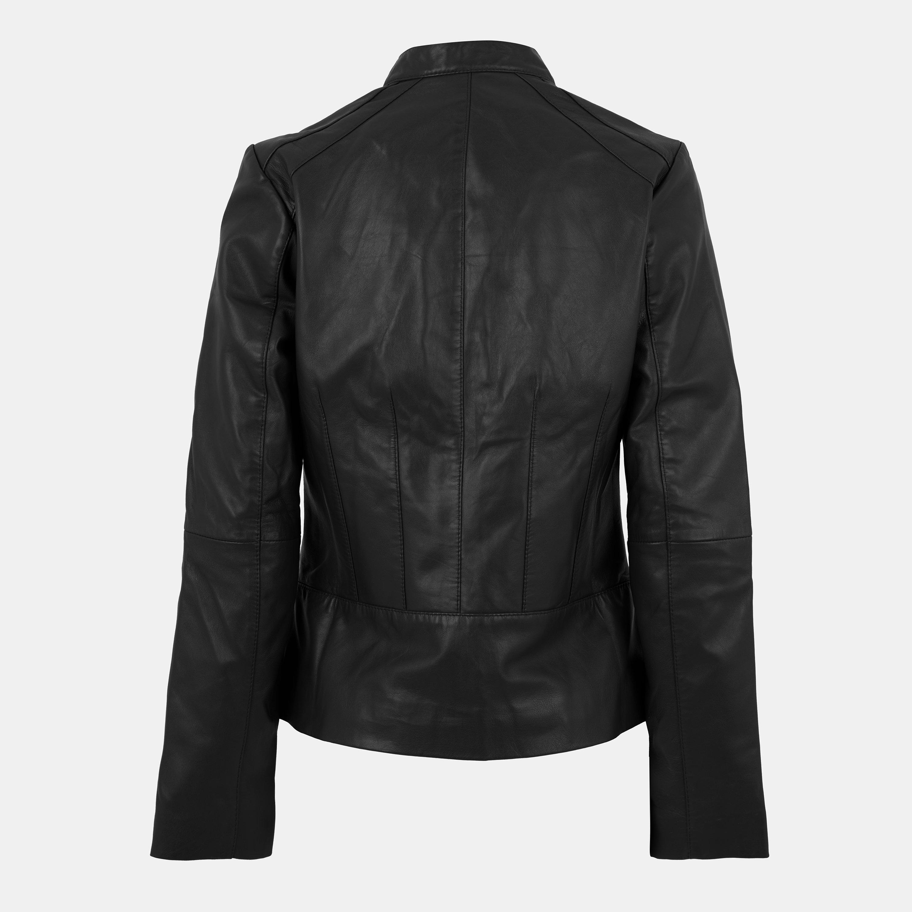 Black - Biba - Women's Neru Collar Leather Long Sleeve Leather Jacket - 2