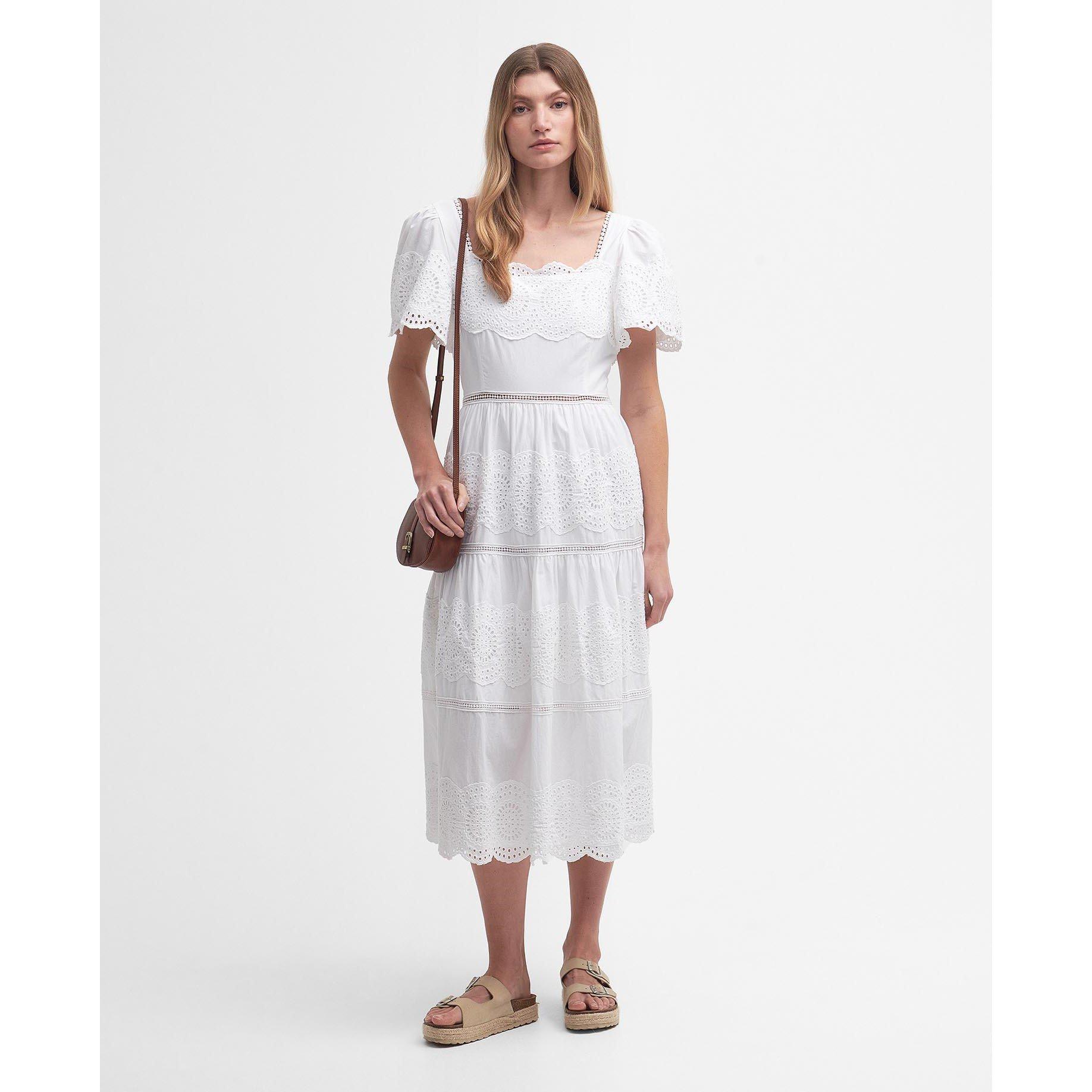 White - Barbour - Joanne Broderie Midi Dress - 3