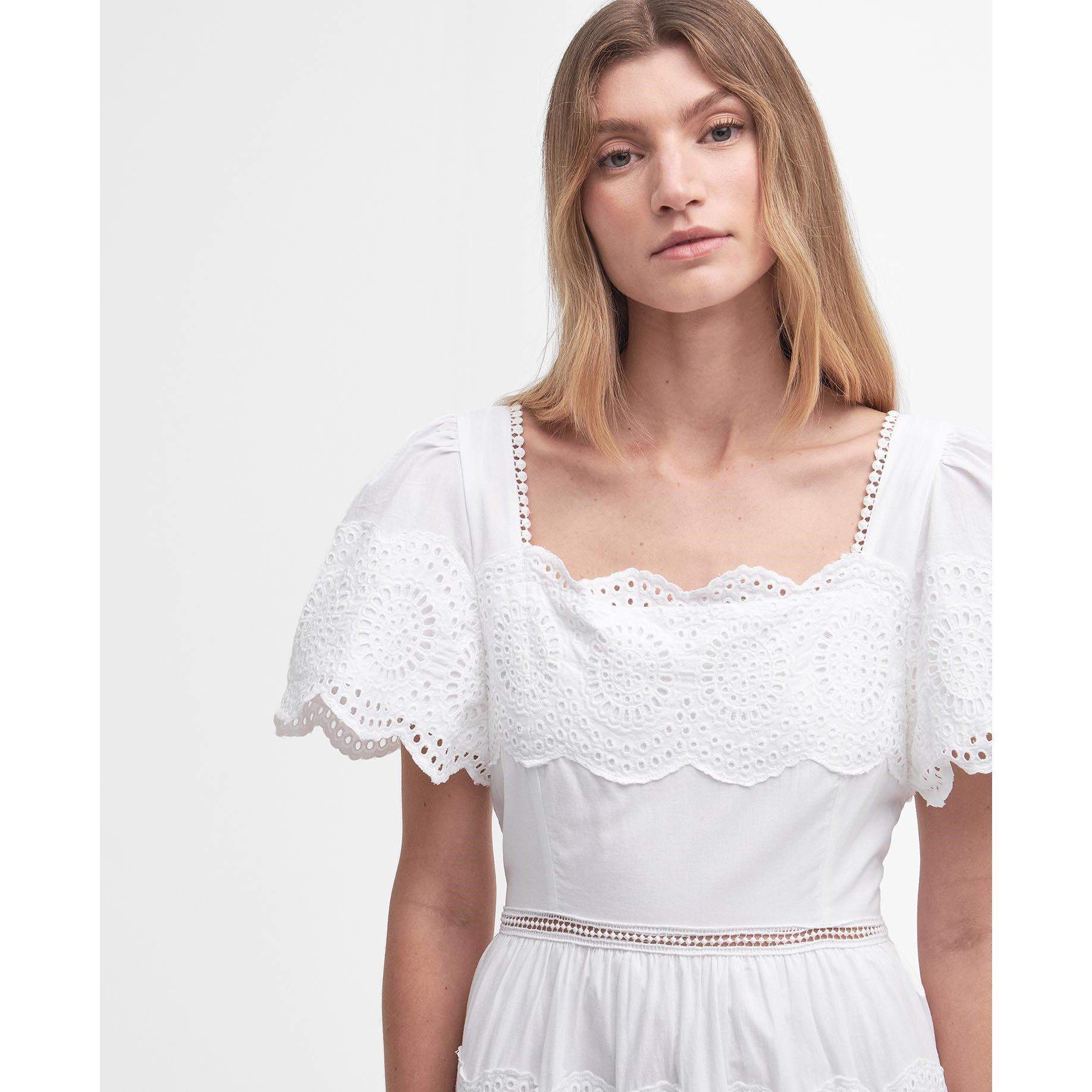White - Barbour - Joanne Broderie Midi Dress - 4