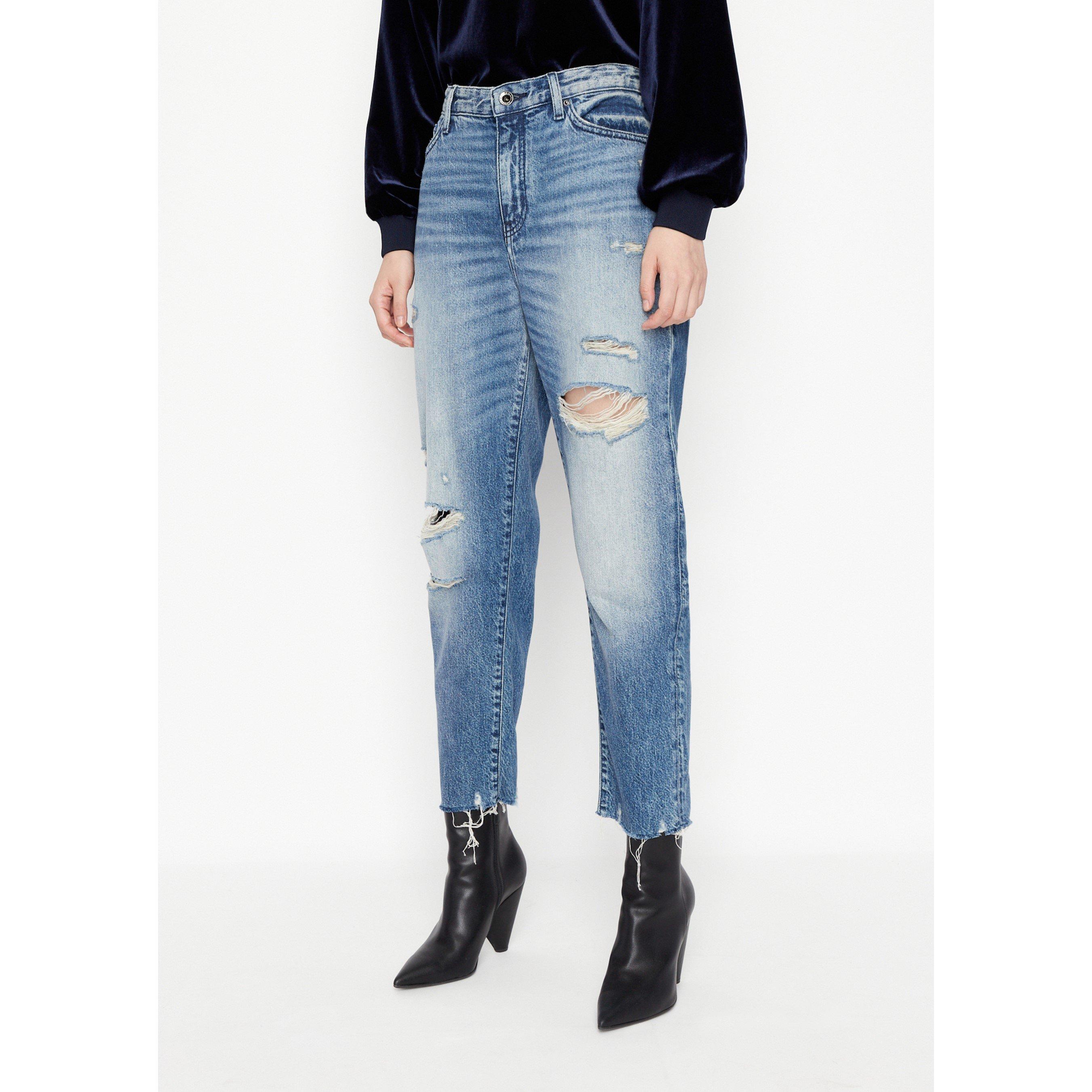 Denim Índigo - Armani Exchange - Women's Distressed Straight Leg Jeans - 1