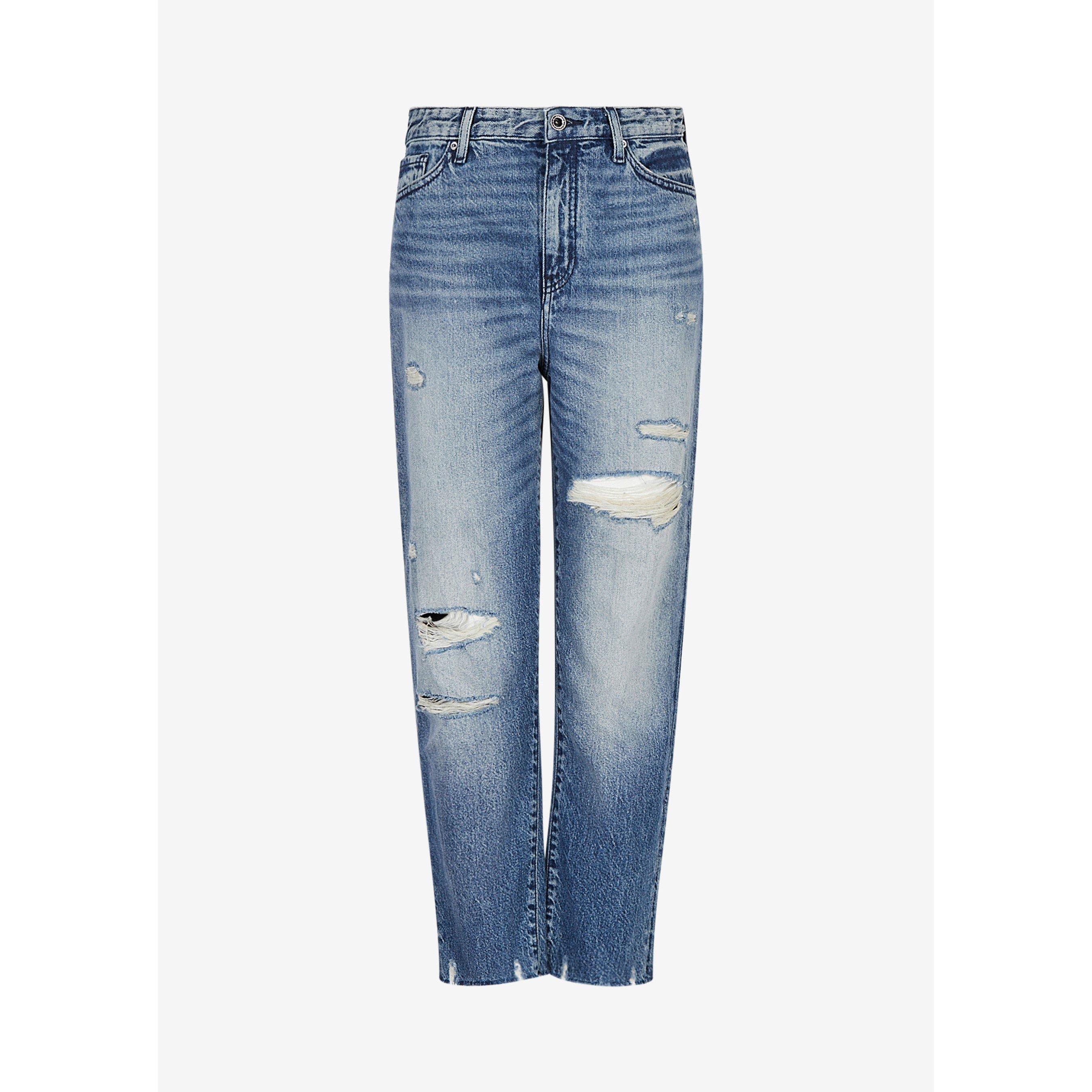Denim Índigo - Armani Exchange - Women's Distressed Straight Leg Jeans - 4
