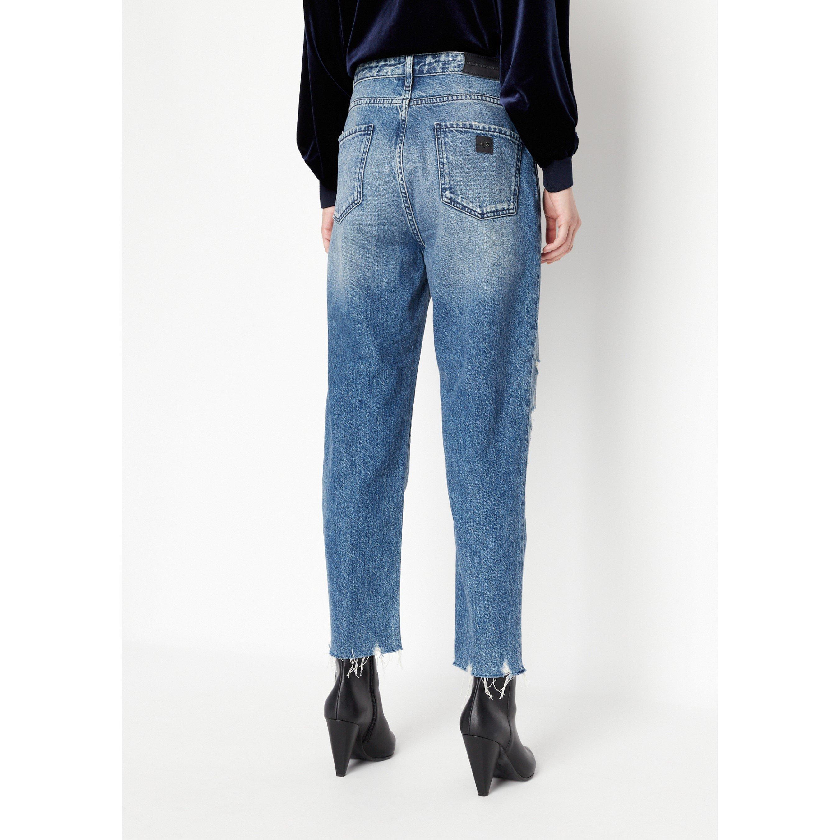 Denim Índigo - Armani Exchange - Women's Distressed Straight Leg Jeans - 2