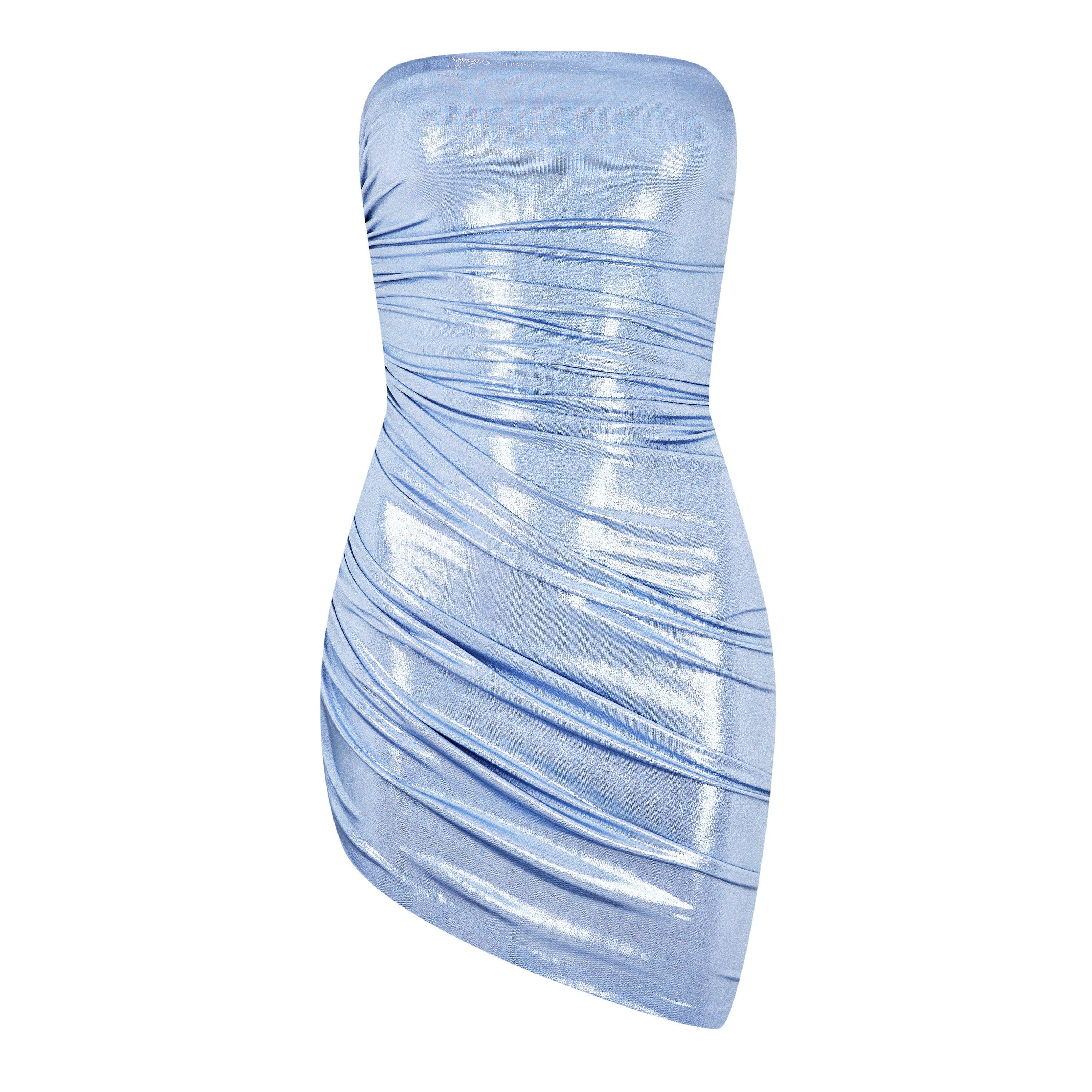 Misty Blue - Norma Kamali - Strapless Diana Pickball Mini Dress - 5