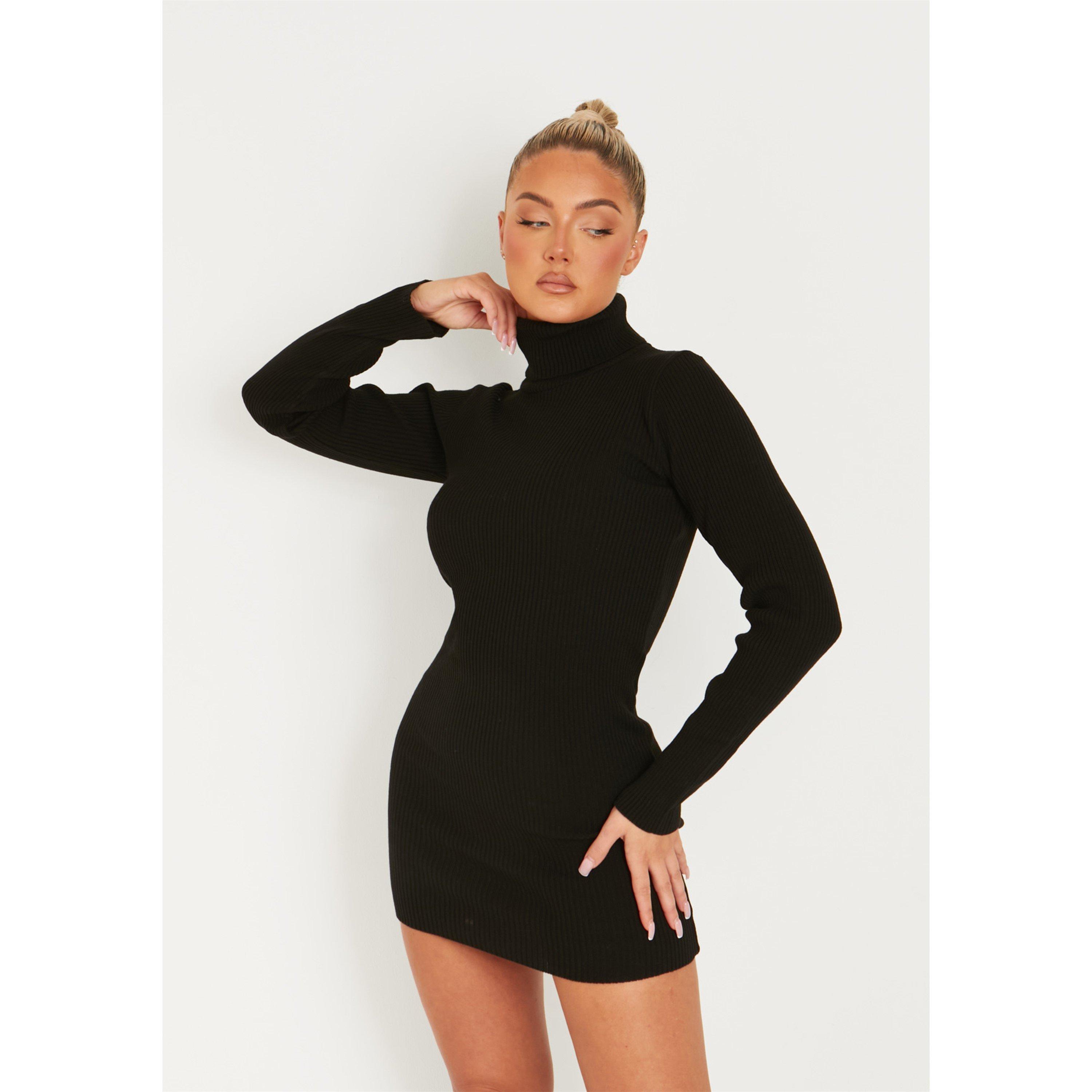 Missy Empire Nikita Black Roll Neck Knitted Mini Dress Minikleider Sports Direct