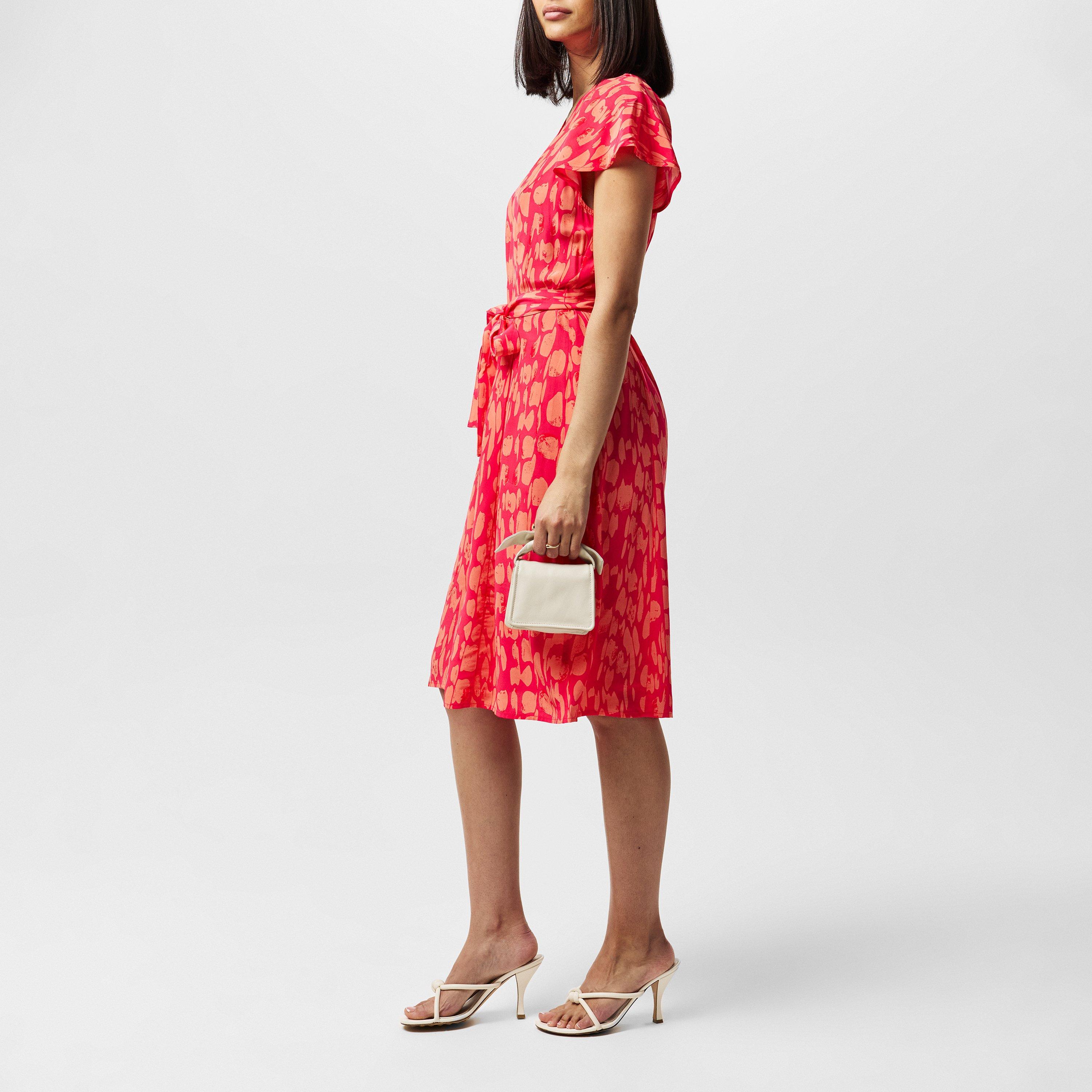 80-Coral-Azalea - French Connection - Women's Islanna Crepe V-Neck Midi Dress - 2