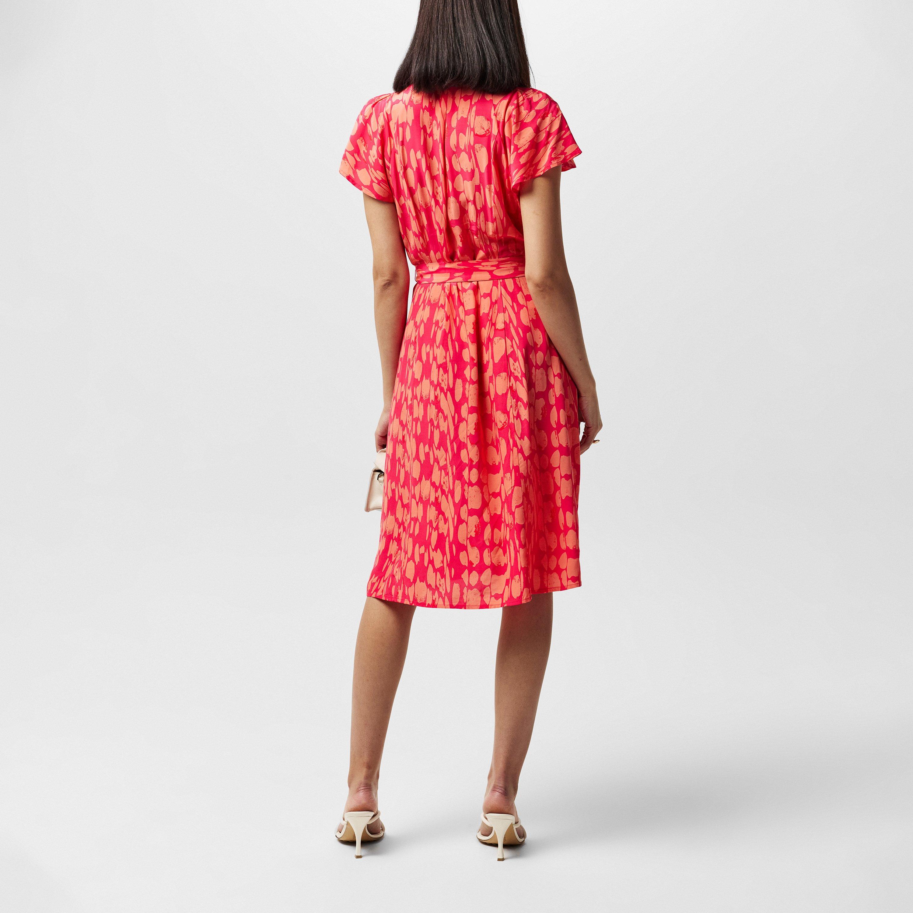 80-Coral-Azalea - French Connection - Women's Islanna Crepe V-Neck Midi Dress - 3