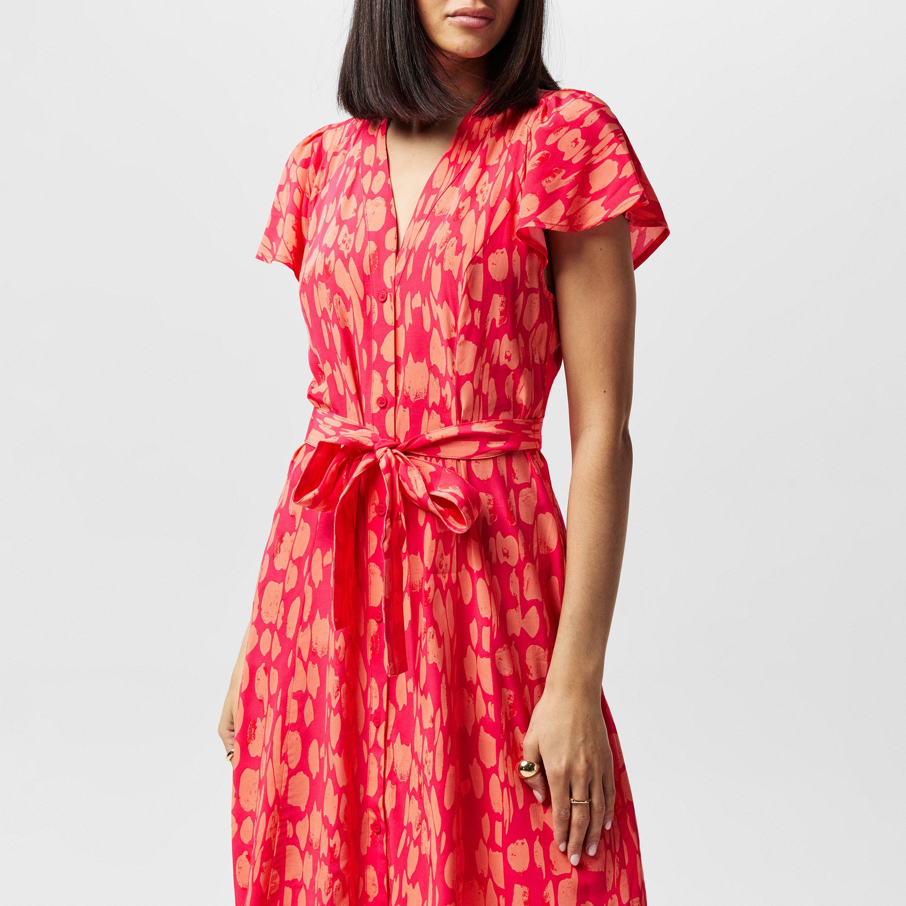 80-Coral-Azalea - French Connection - Women's Islanna Crepe V-Neck Midi Dress - 4