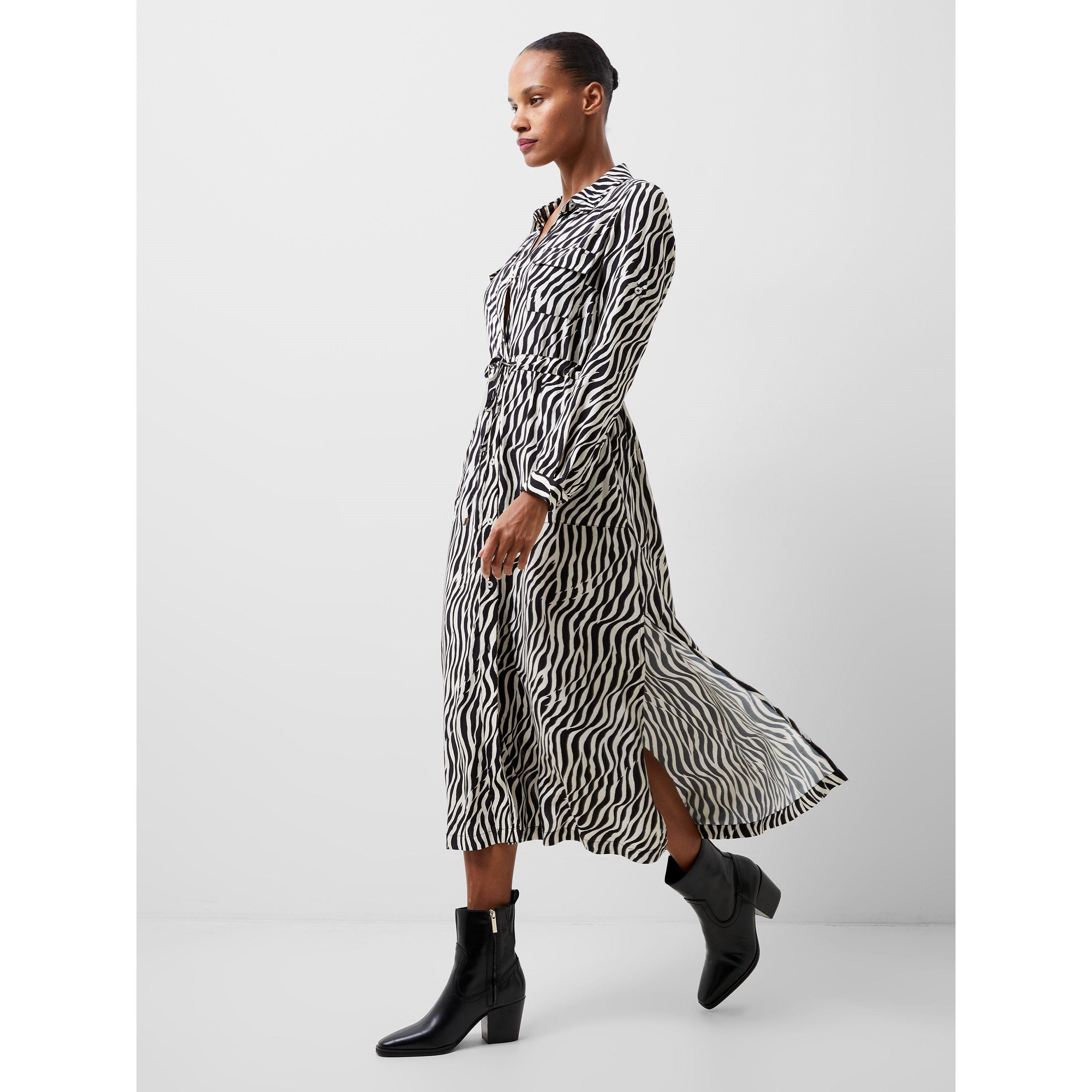 01-Blackout-Cls - French Connection - Women's Rhodes Popover Long-Sleeve Stripe Shirt Dress - 1