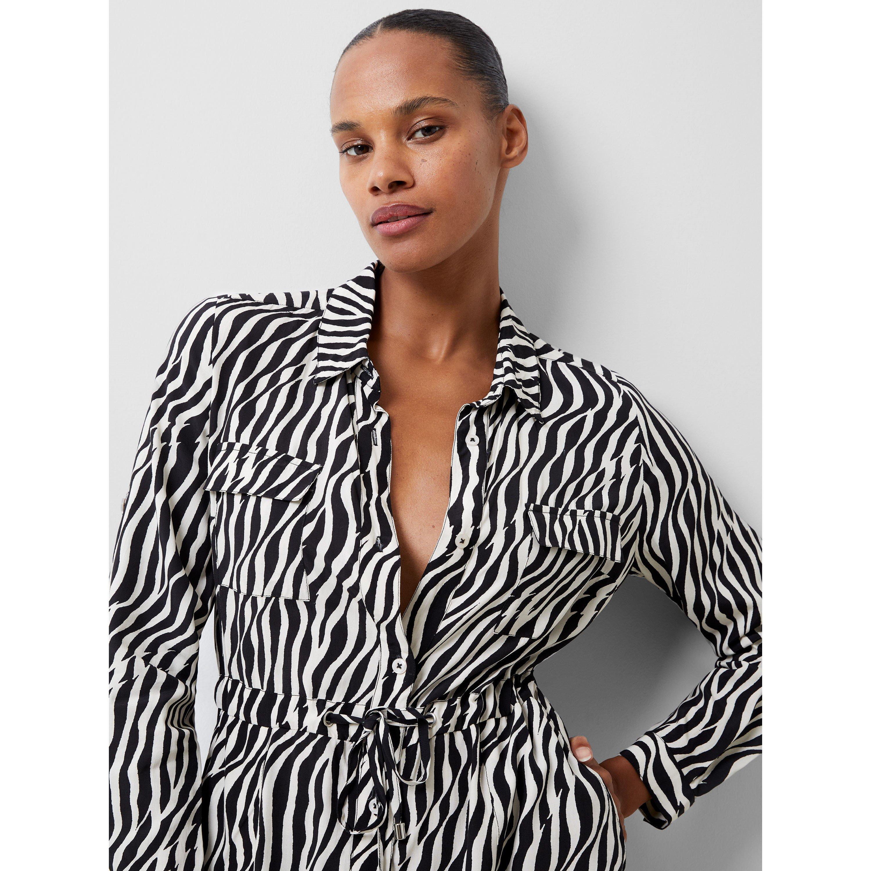 01-Blackout-Cls - French Connection - Women's Rhodes Popover Long-Sleeve Stripe Shirt Dress - 2