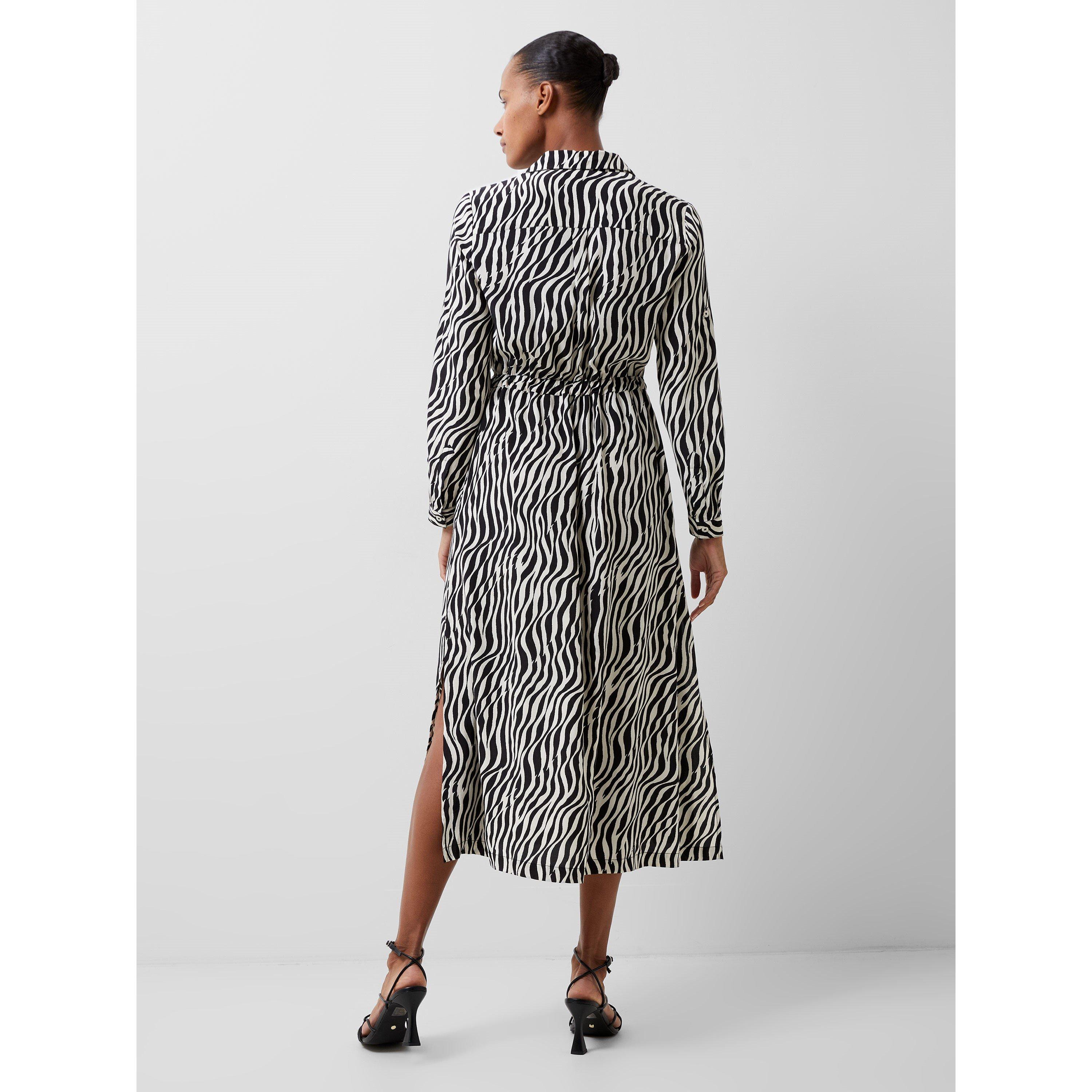 01-Blackout-Cls - French Connection - Women's Rhodes Popover Long-Sleeve Stripe Shirt Dress - 3