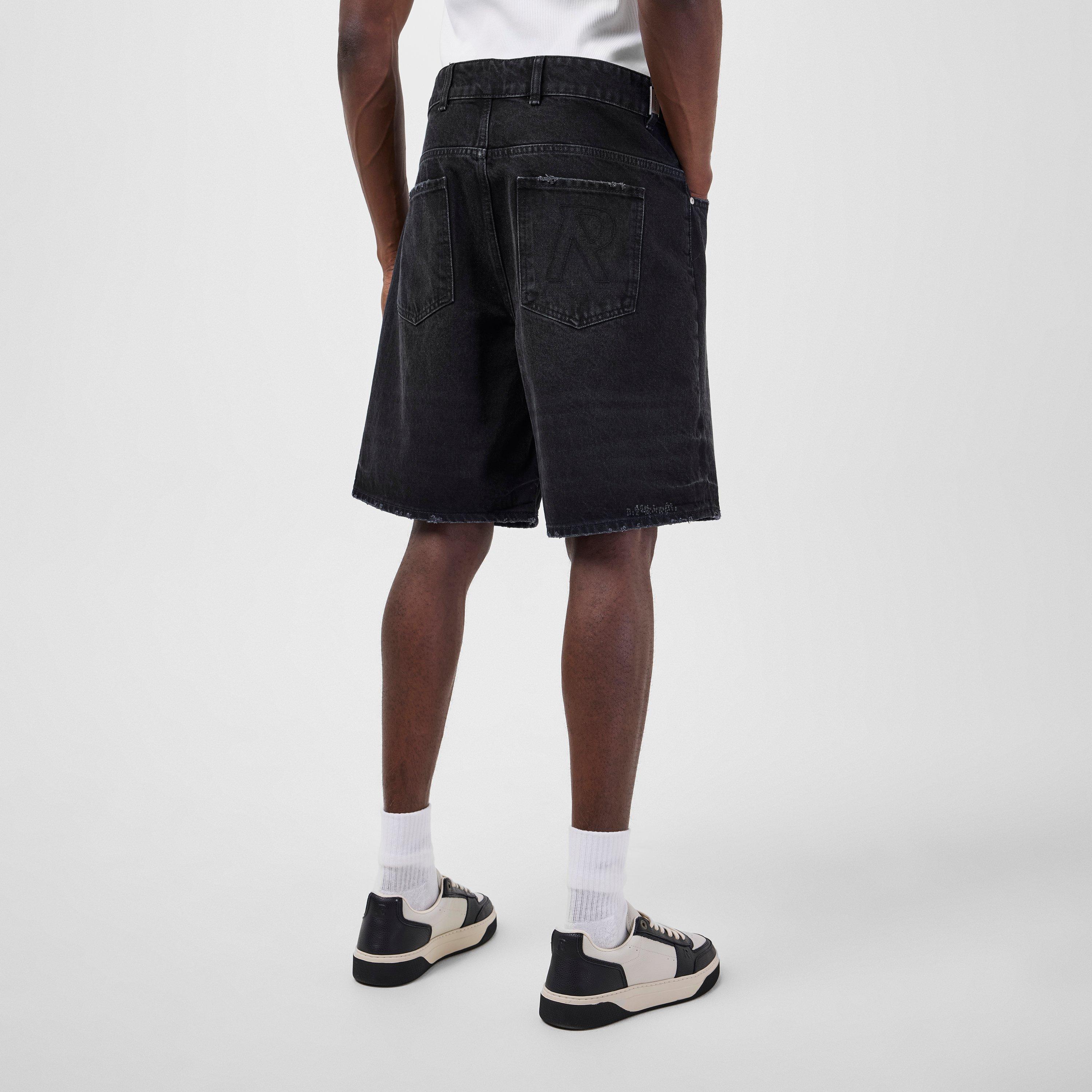 Jet Black - Represent - Men's Mid Rise Knee Length 5 Pocket Cotton Denim Shorts - 4