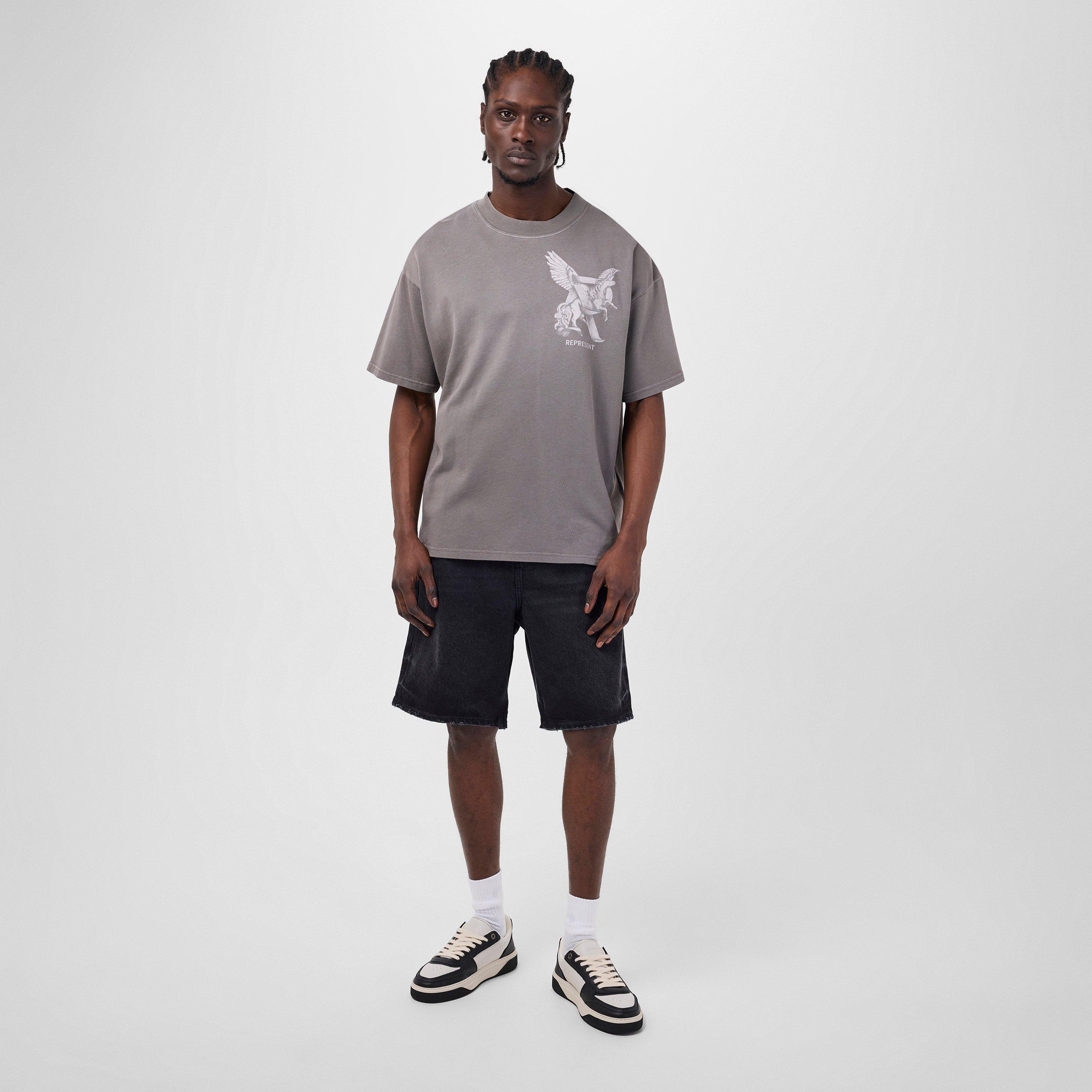 Jet Black - Represent - Men's Mid Rise Knee Length 5 Pocket Cotton Denim Shorts - 6