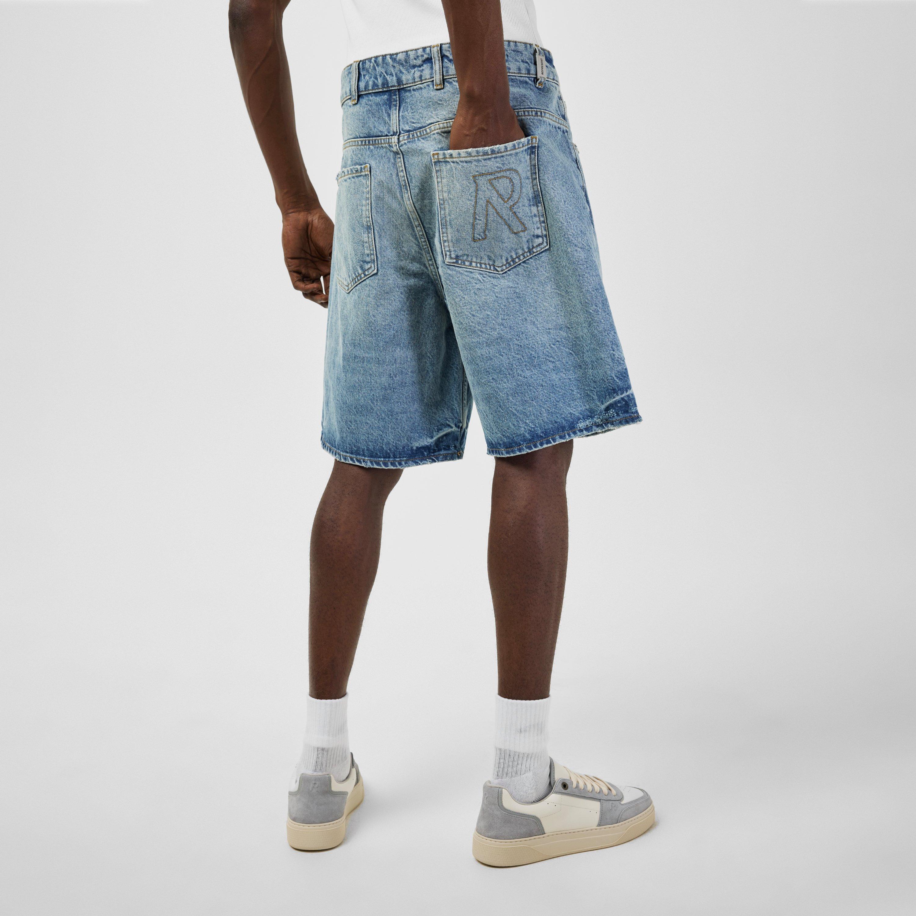 Blue - Represent - Men's Rep Denim Shorts, 5-Pocket Design - 4