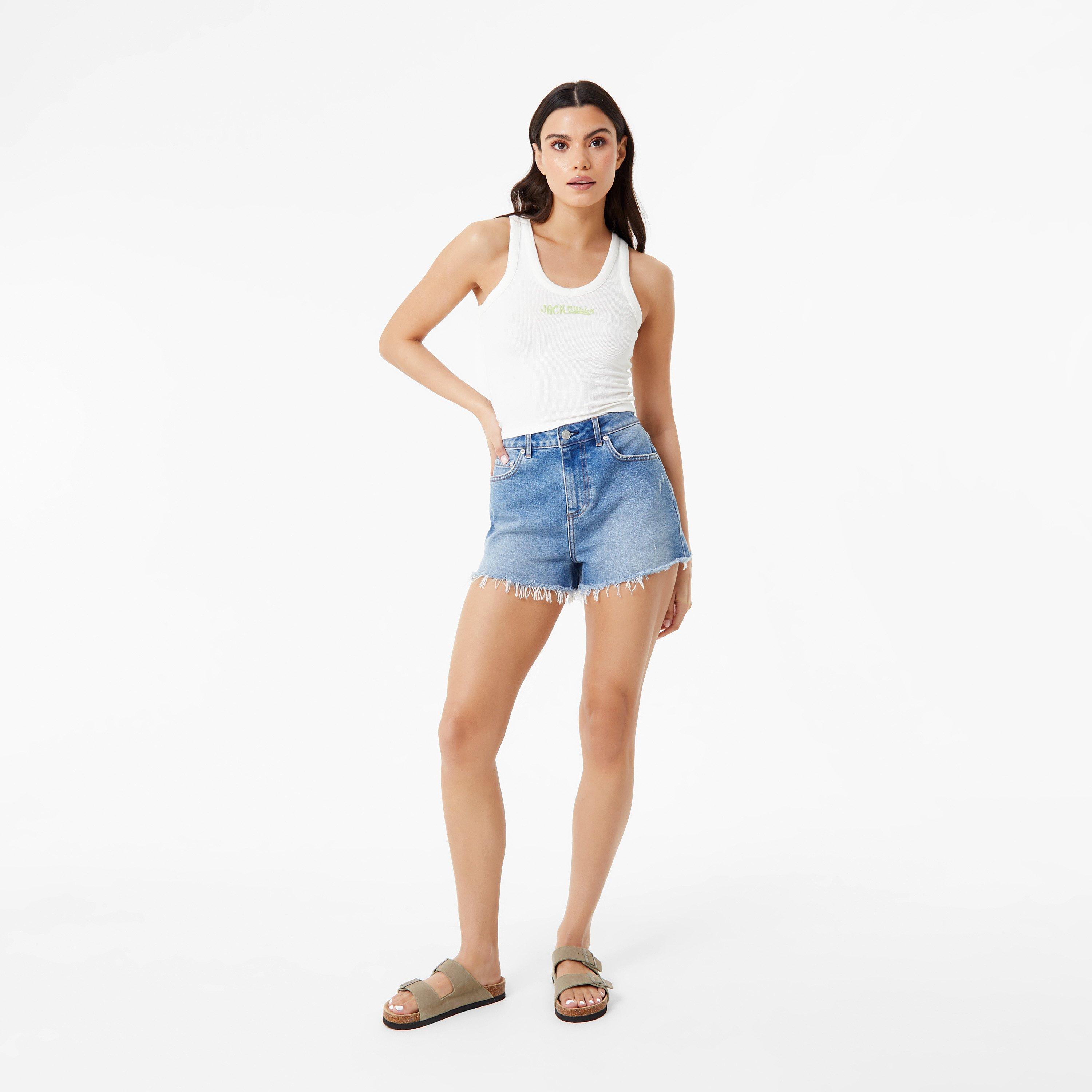 Lavage bleu moyen - Jack Wills - Denim Raw Hem Short - 4