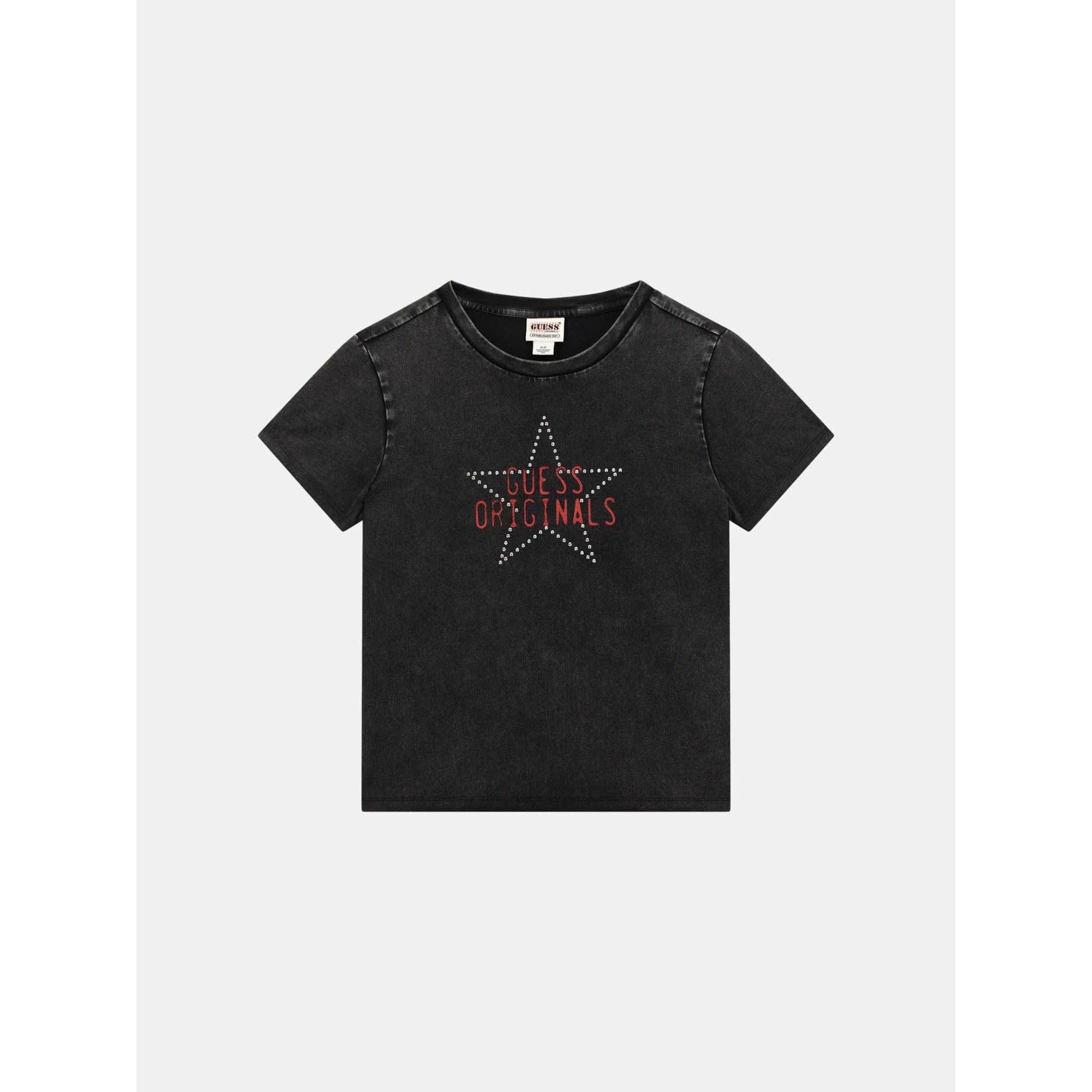 Jet Black Mlt - Guess - Women's Front Print and Studs Crop Top - 6