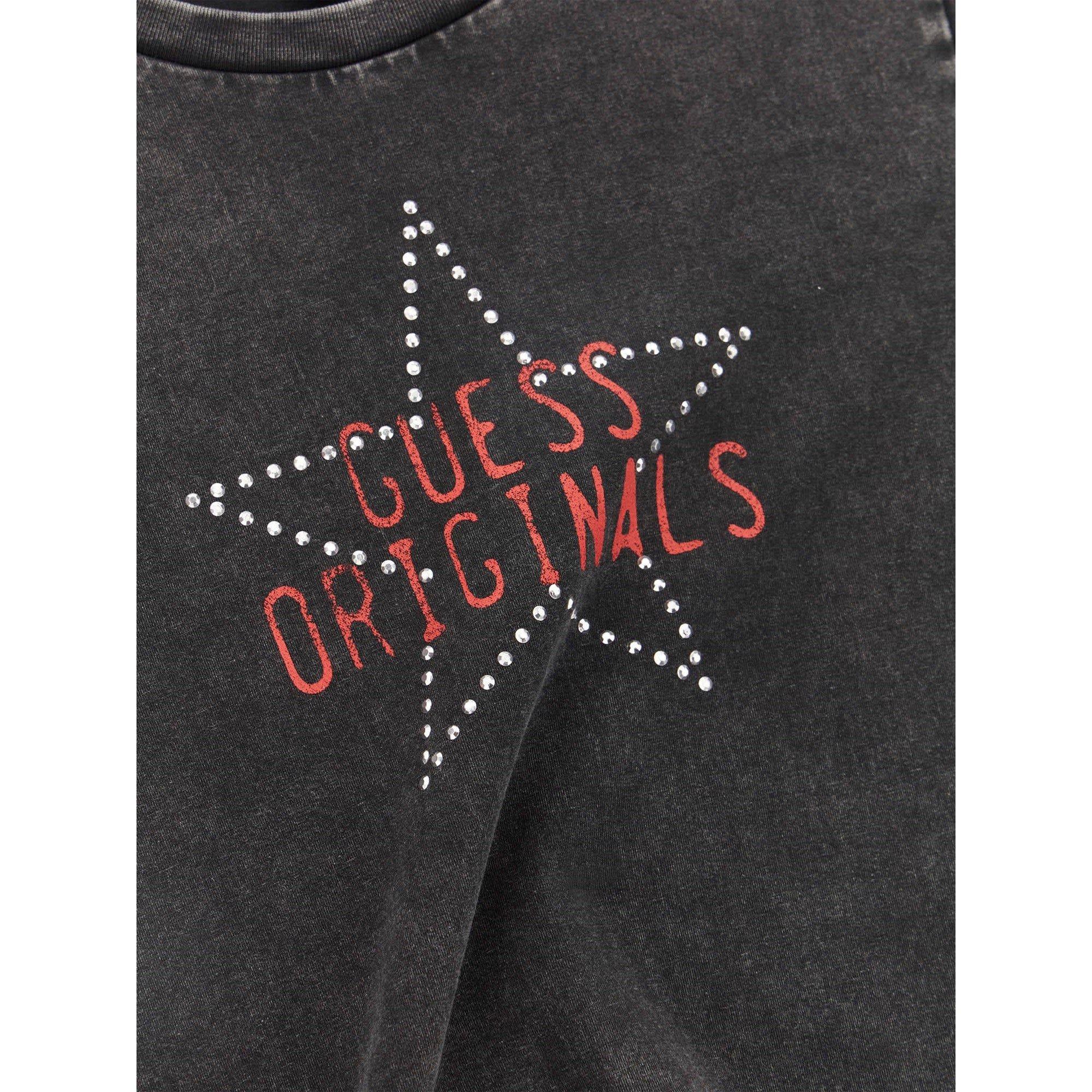 Jet Black Mlt - Guess - Women's Front Print and Studs Crop Top - 5