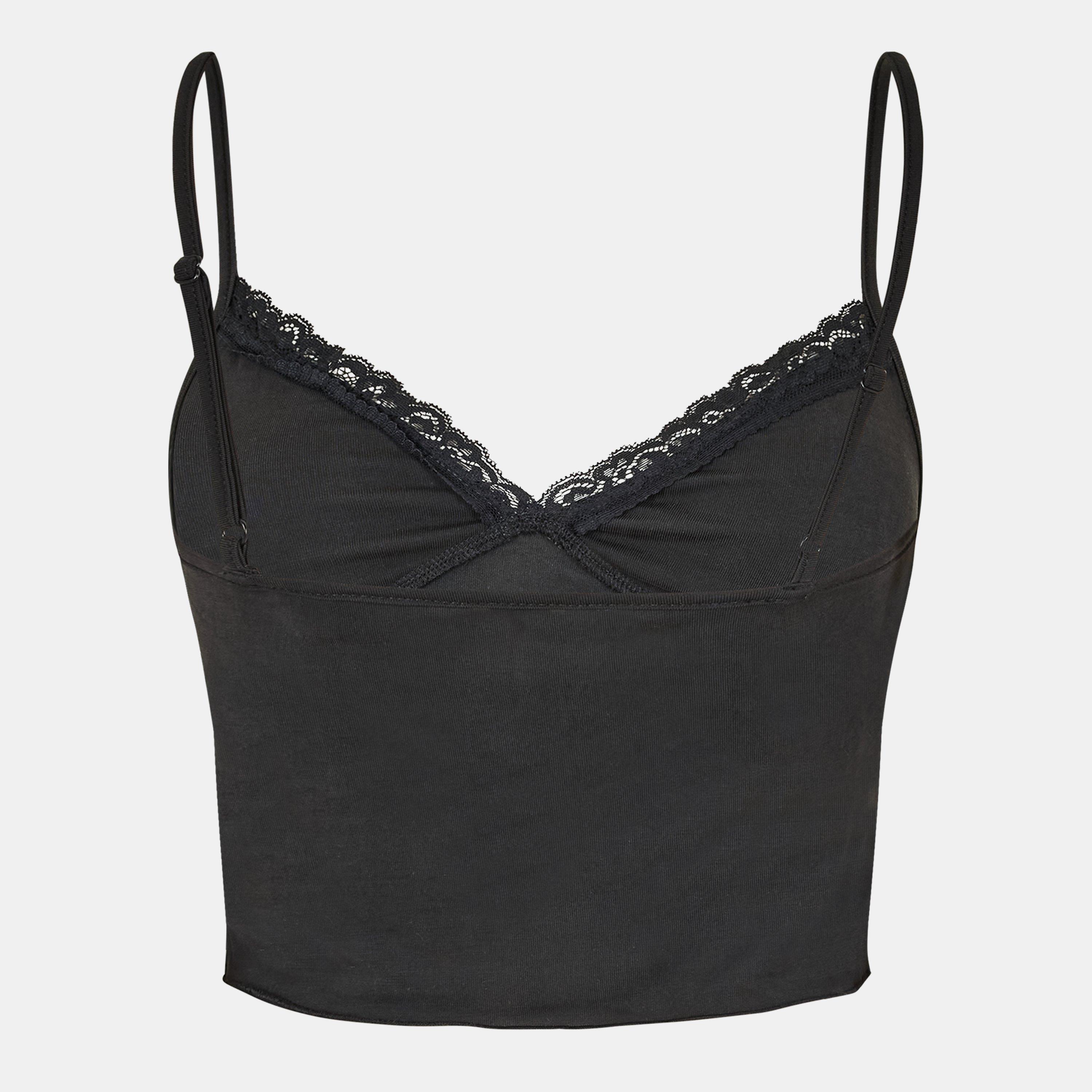 Black - Jack Wills - Lace Trim Cami Top - 2