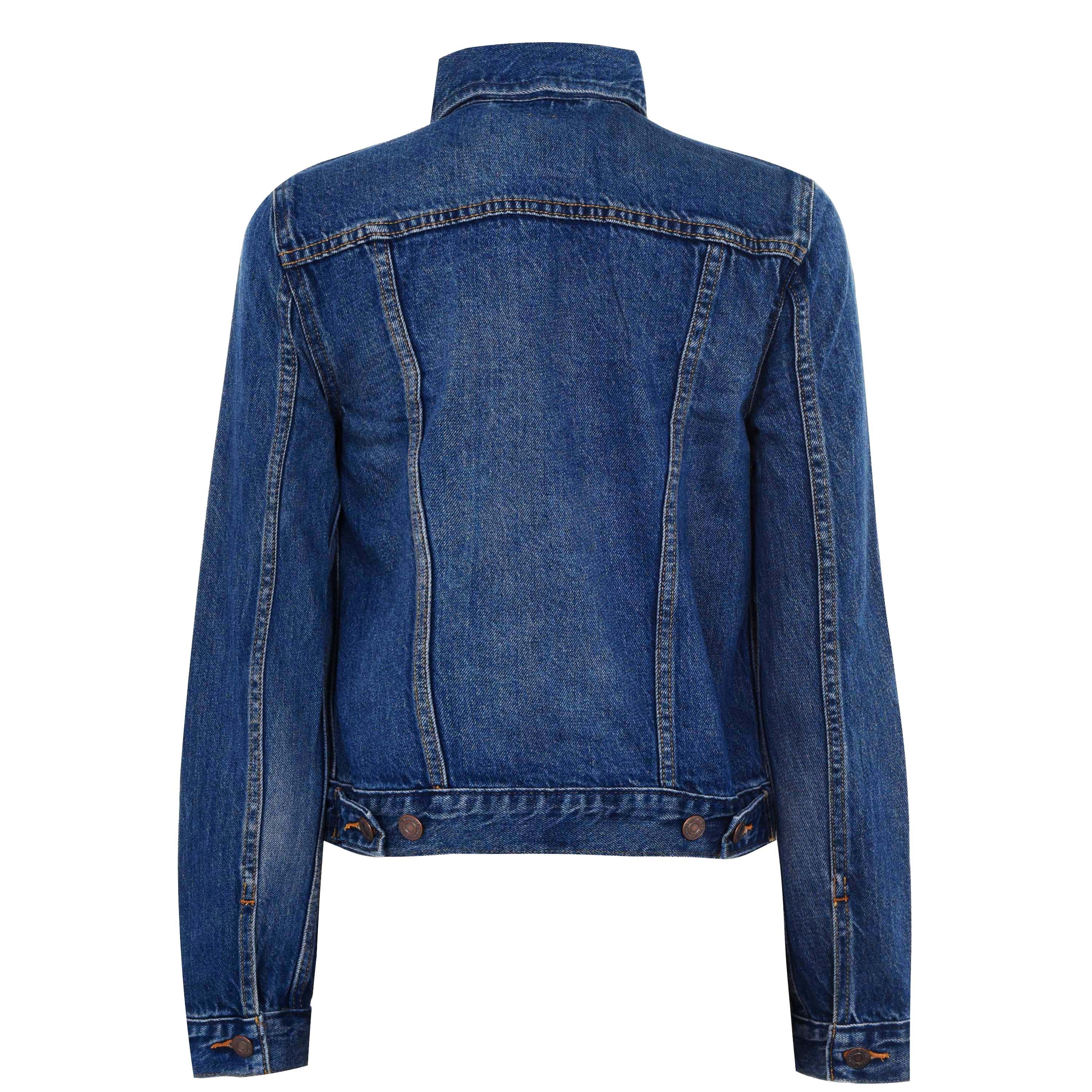 SoftButter Dark - Levis - Women's Ex-Boyfriend Trucker Cotton Long Sleeve Point Collar Denim Jacket - 1