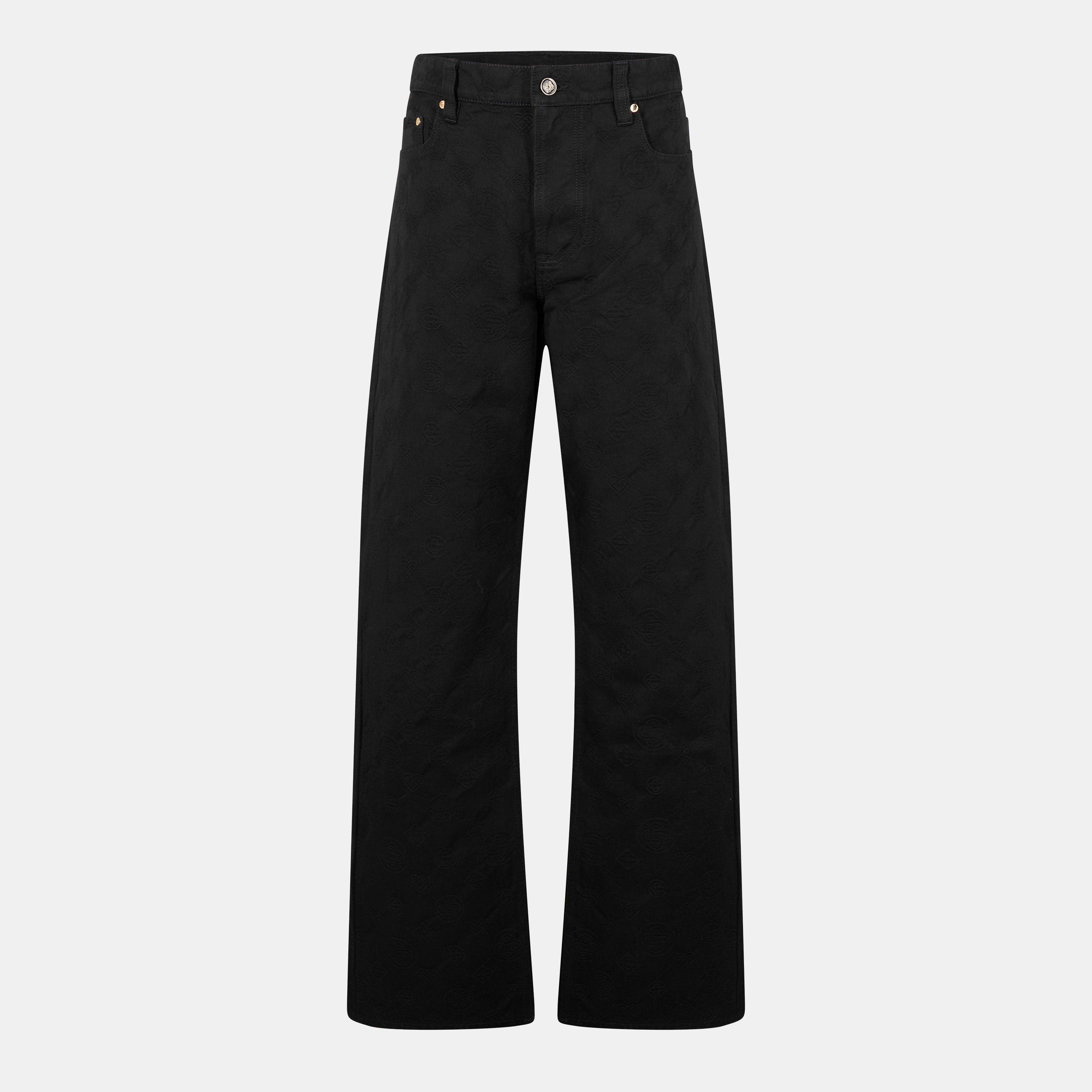 Black - Casablanca - Men's Mono Durable Denim Structured Fit Straight Leg Jeans - 1