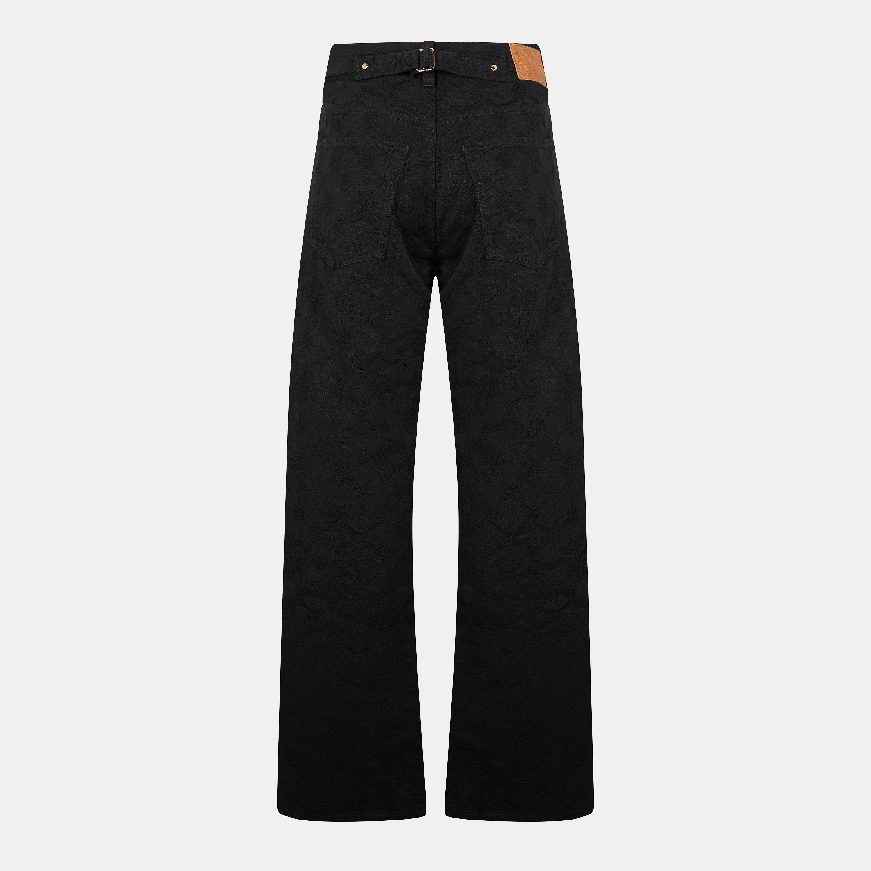 Black - Casablanca - Men's Mono Durable Denim Structured Fit Straight Leg Jeans - 2