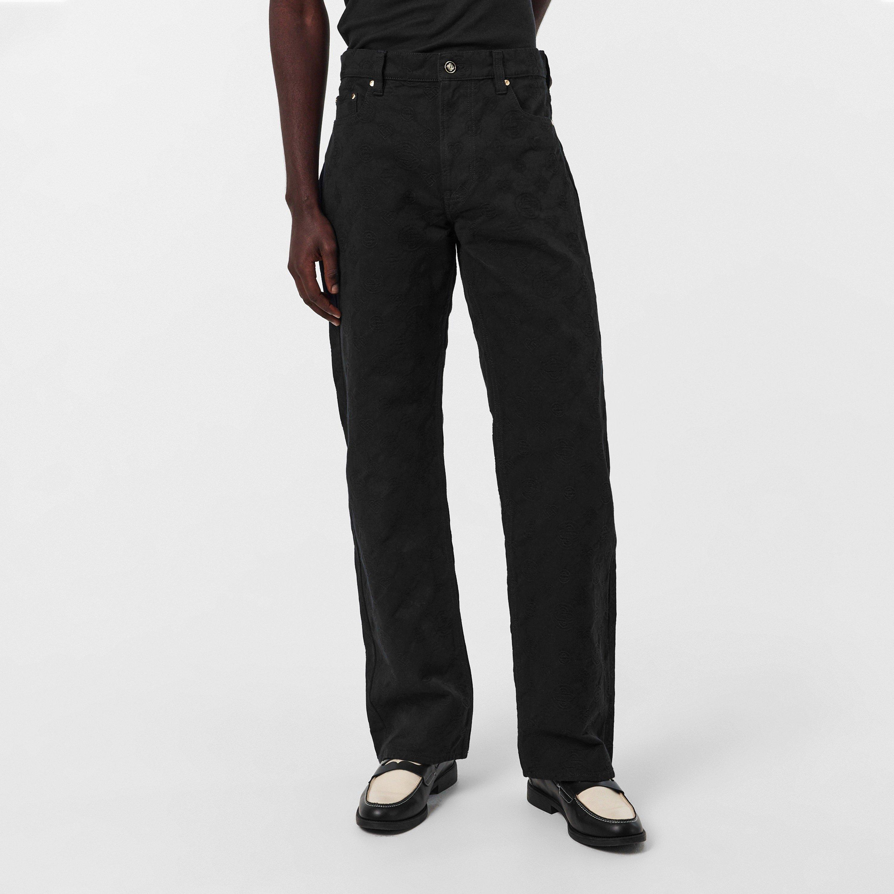 Black - Casablanca - Men's Mono Durable Denim Structured Fit Straight Leg Jeans - 3