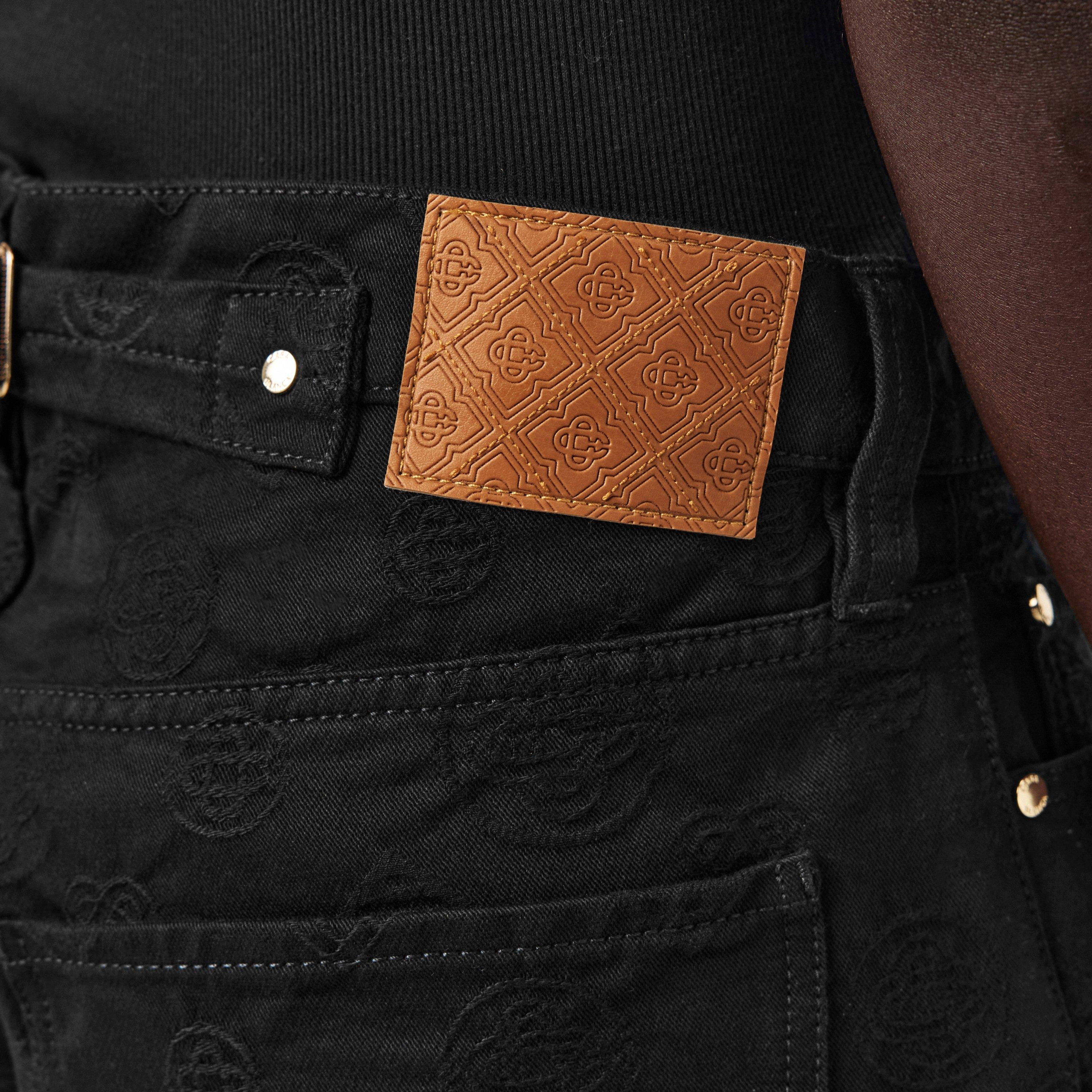 Black - Casablanca - Men's Mono Durable Denim Structured Fit Straight Leg Jeans - 5