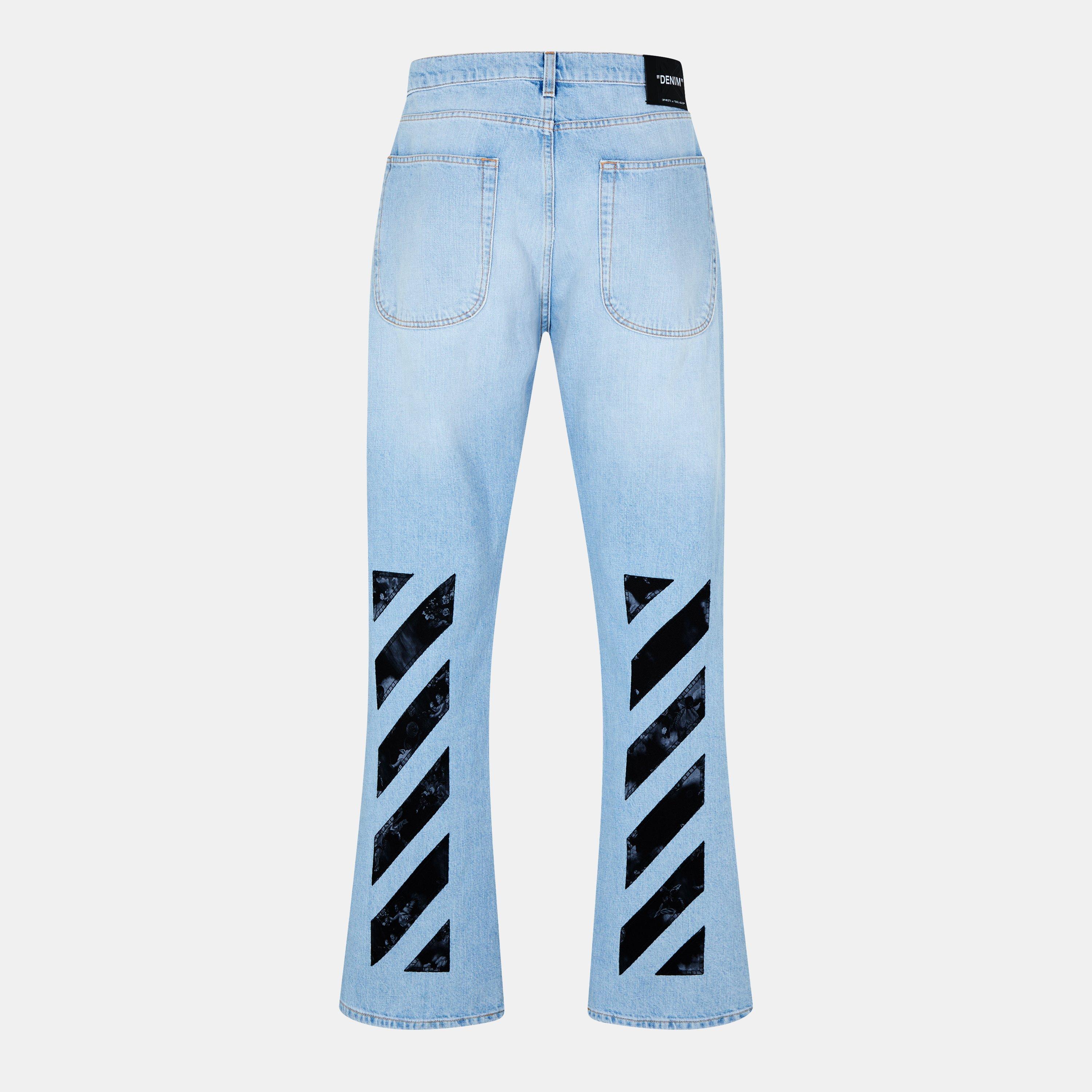 Navy Blue - Off White - Men's Diag Relax Jean, Diag Design - 2
