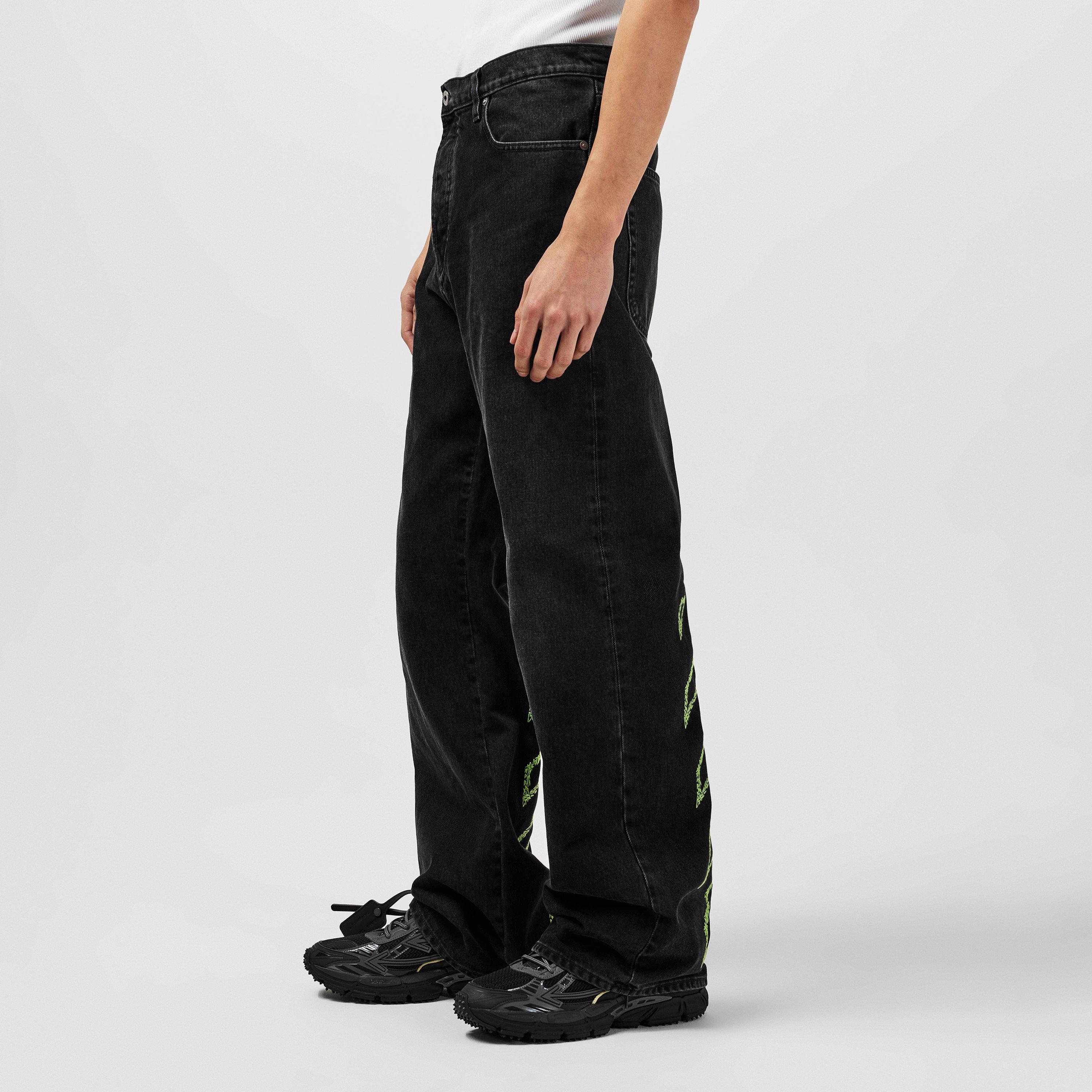 Black - Off White - Men's Diag Relax Jean, Diagonal Design - 5