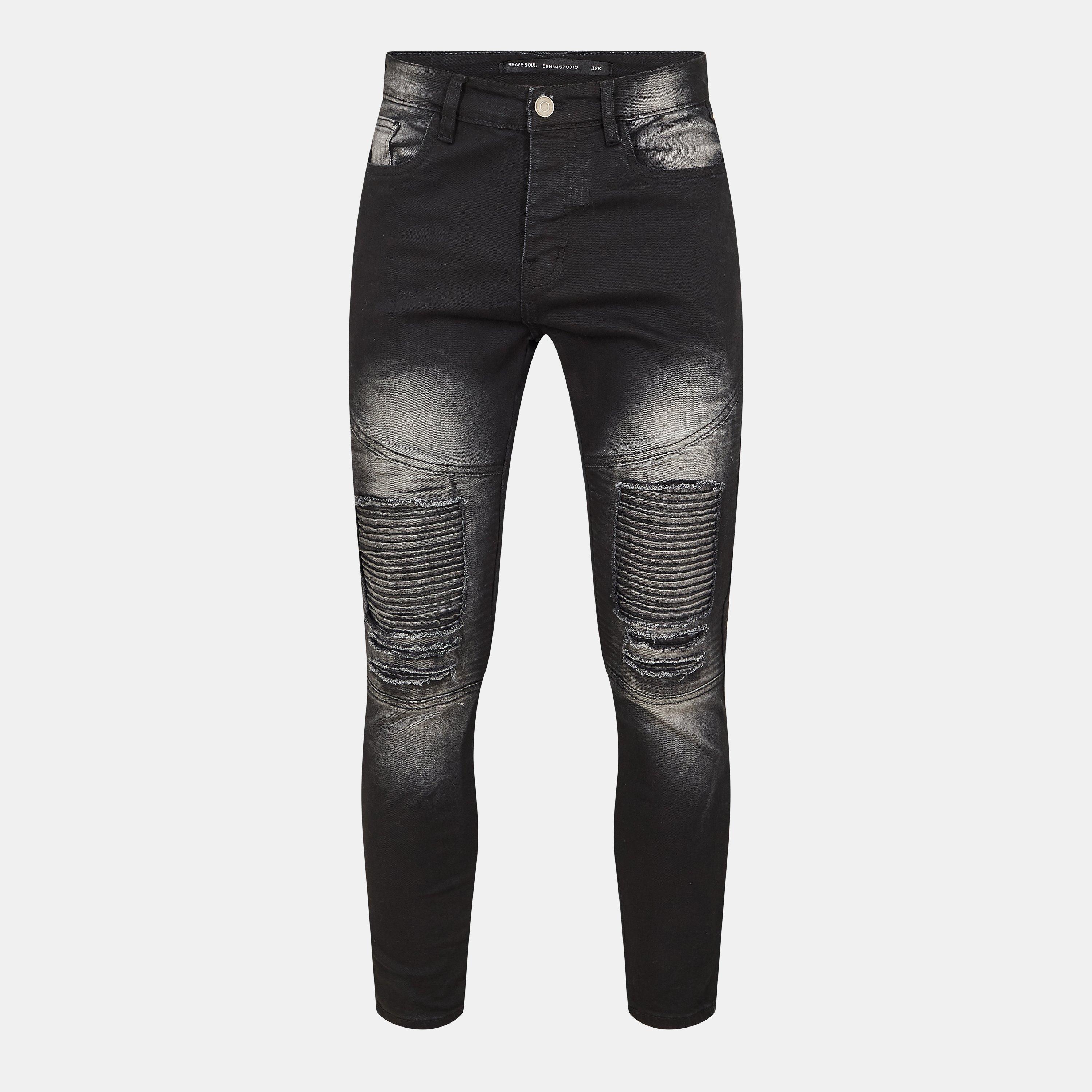 Brave Soul Men's Biker Jeans With Distressed Details Charcoal Wash - 30W R
