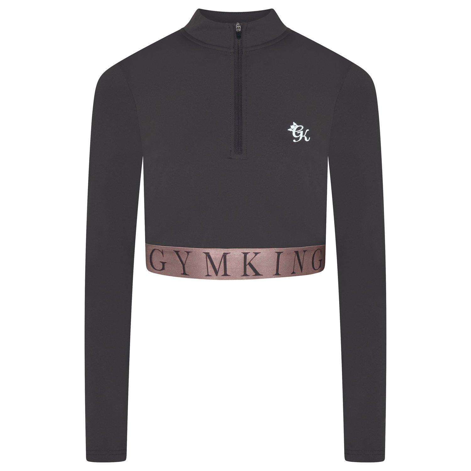 Slate/Peach - Gym King - Women's Impact Quarter Zip Funnel Neck Black Crop Top - 1