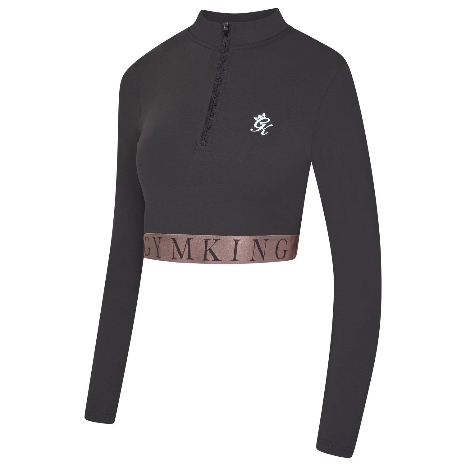 Gym King | Women's Impact Quarter Zip Funnel Neck Black Crop Top ...