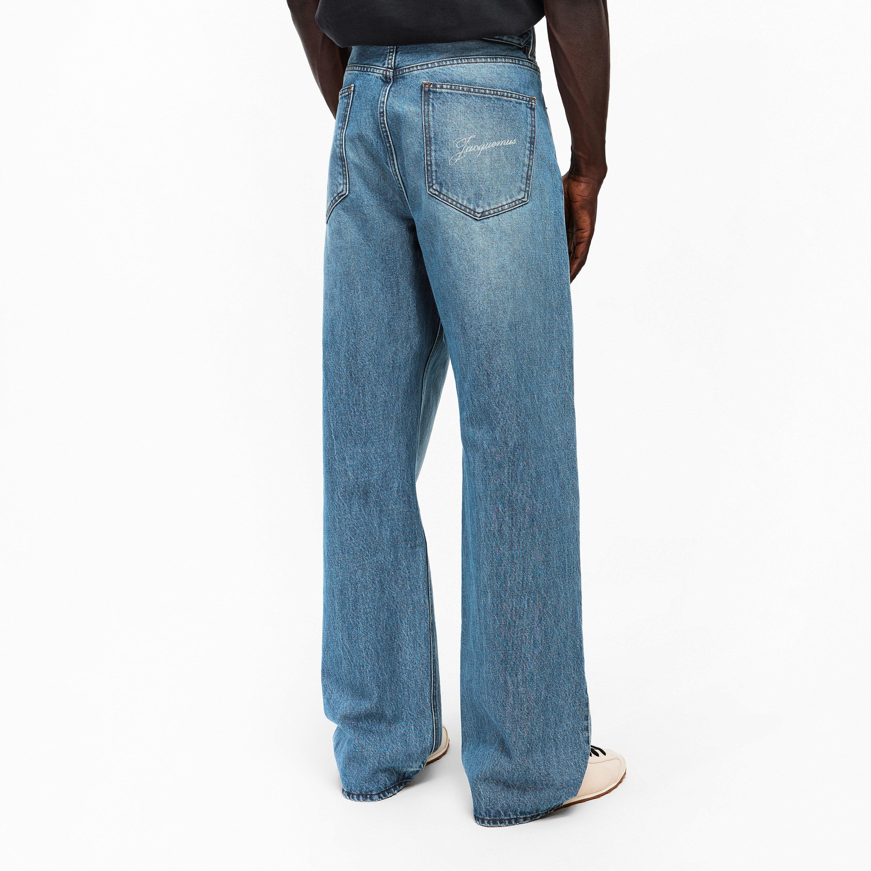 Blue - Jacquemus - Men's Jacquard Script Straight Leg Jeans - 4