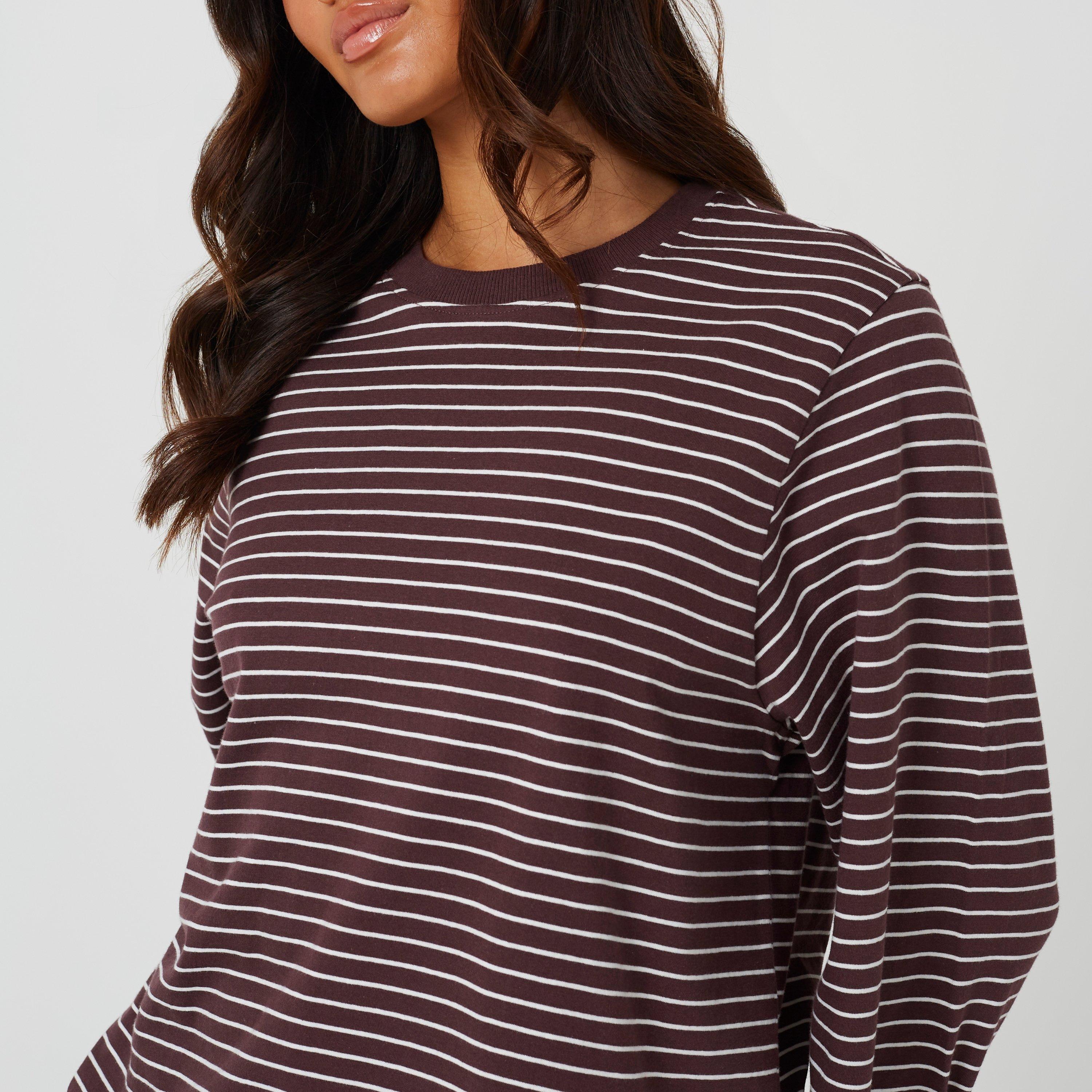 Wine/Cream - Brave Soul - Brave Soul Ladies Yarn Dye Stripe Long Sleeve Top - 3