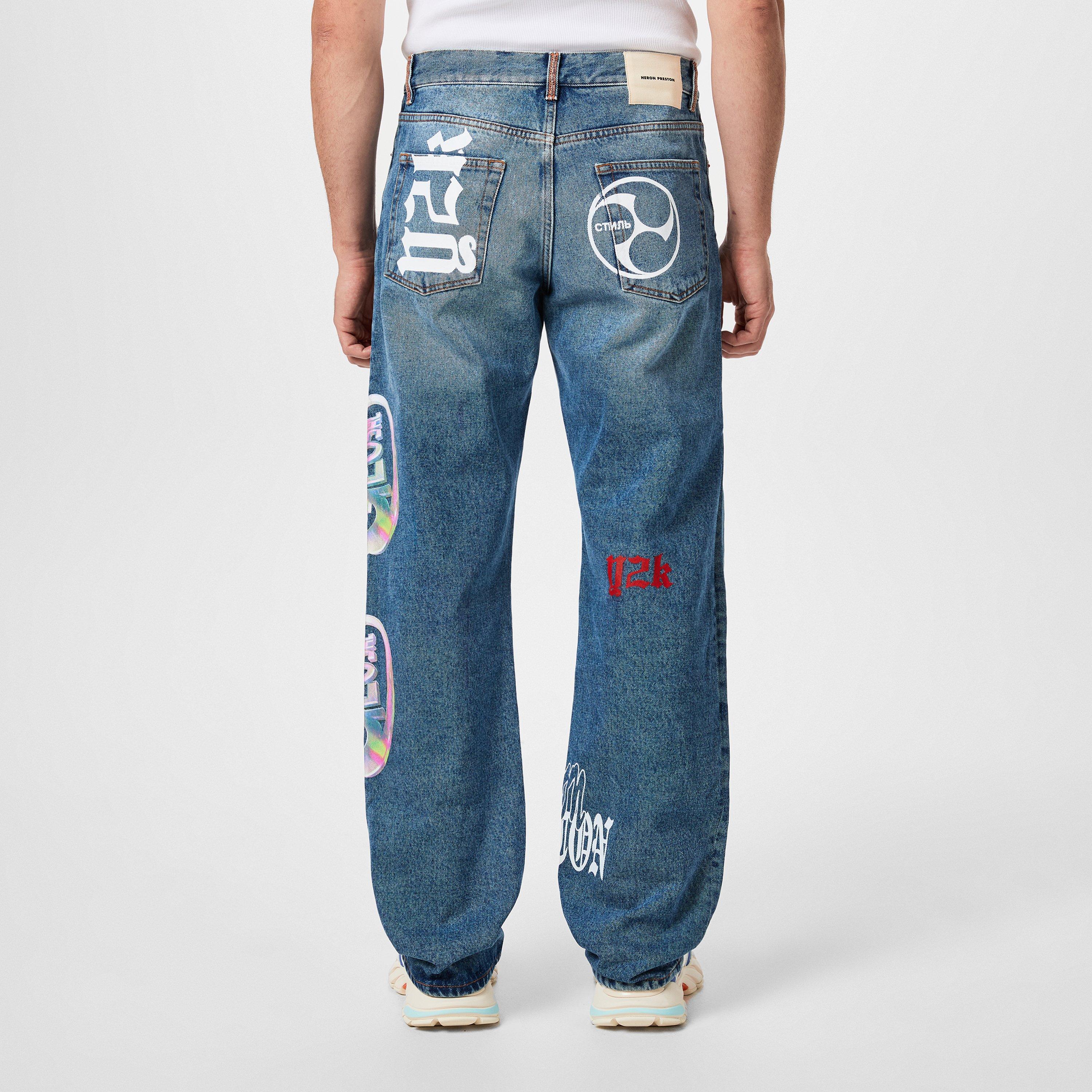 Heron Preston | Faded Graffiti Wide Leg Jeans | Straight